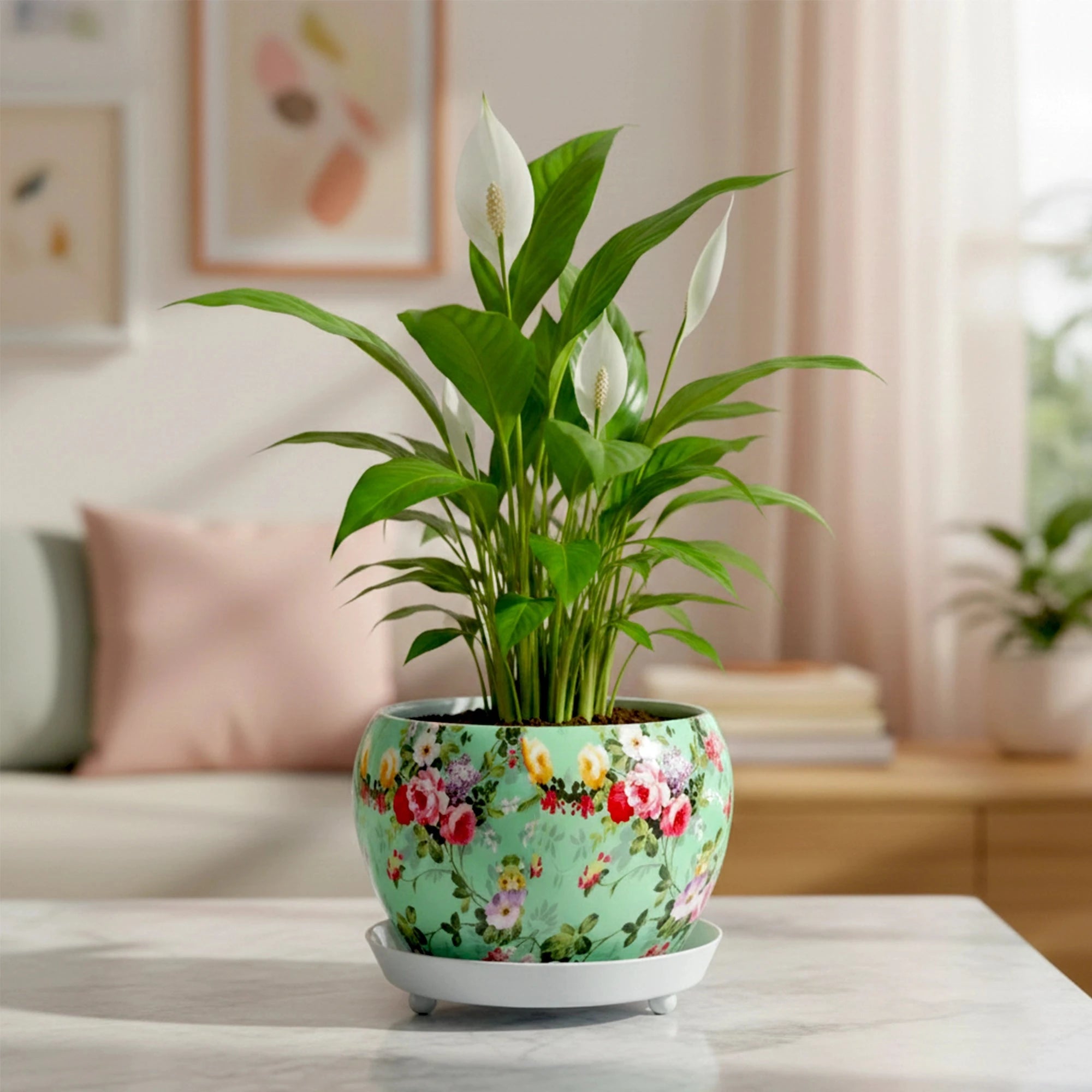Flora Metal Pot with Saucer Metal Planter Urban Plant Aqua Floral 
