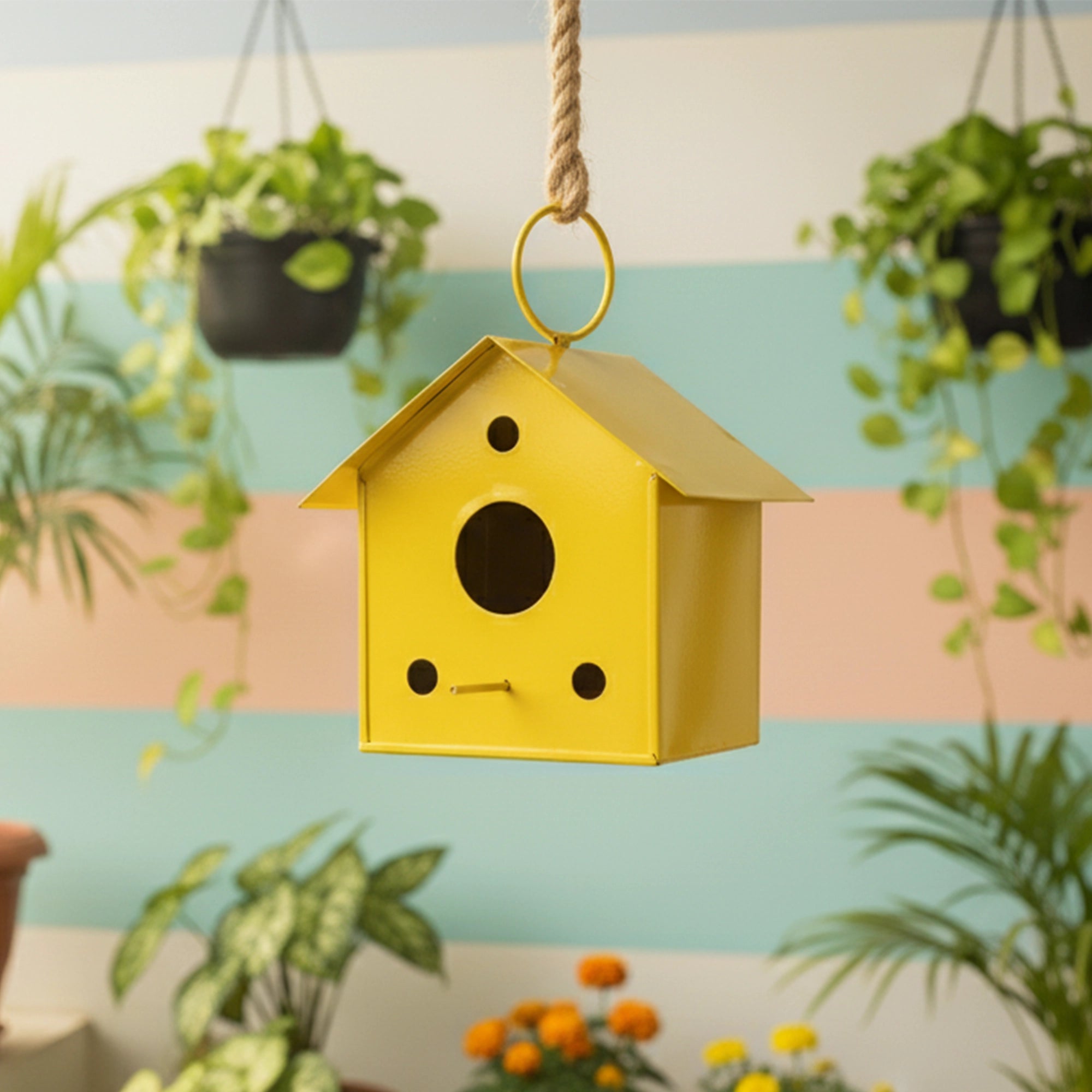 Urban Plant Metal Hanging Bird House (Yellow) primary image