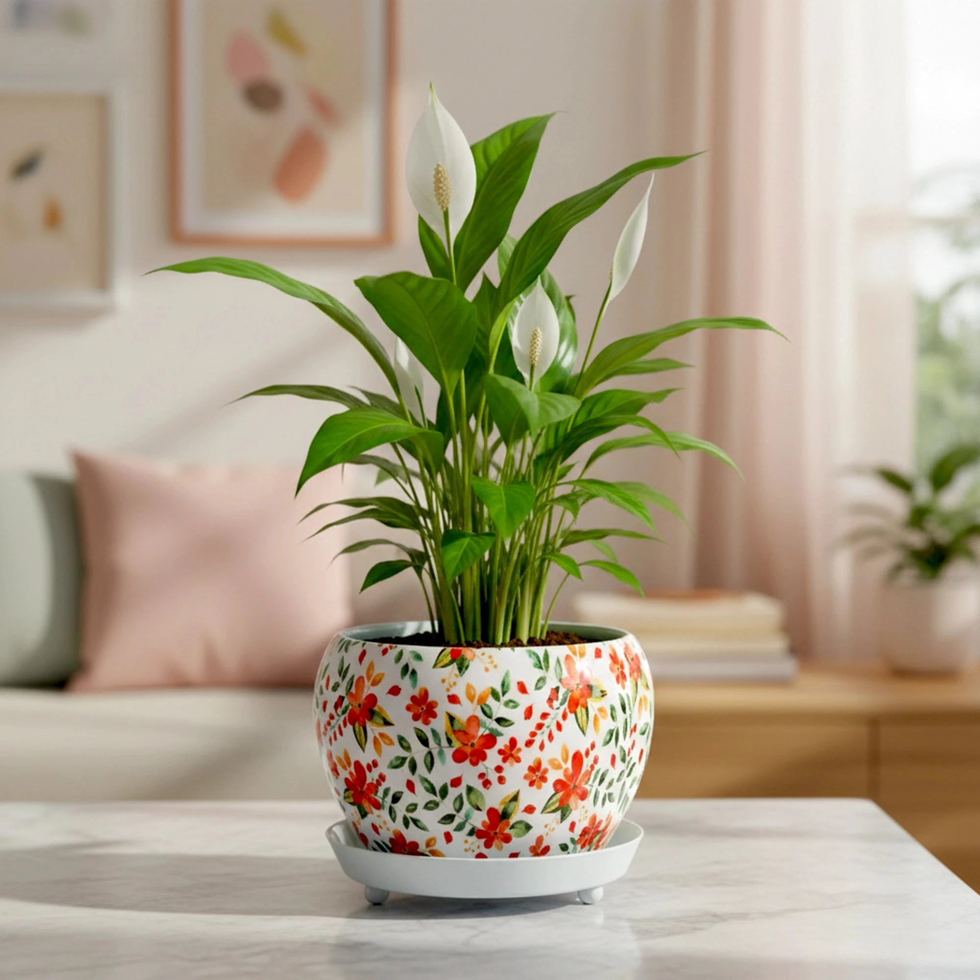 Flora Metal Pot with Saucer Metal Planter Urban Plant Red Floral 