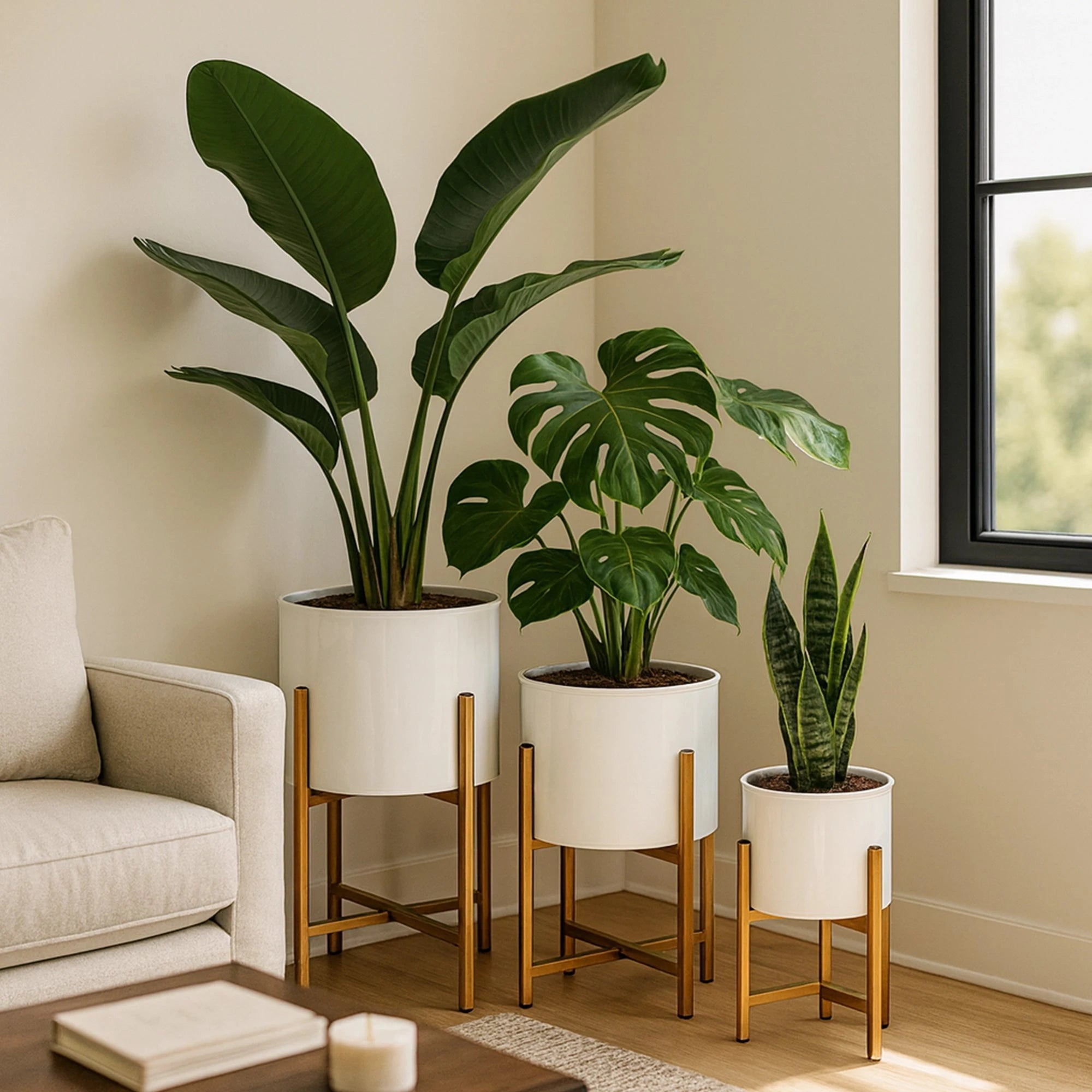 Scandinavian Planters - (Set of 3) Metal Planter Urban Plant White 
