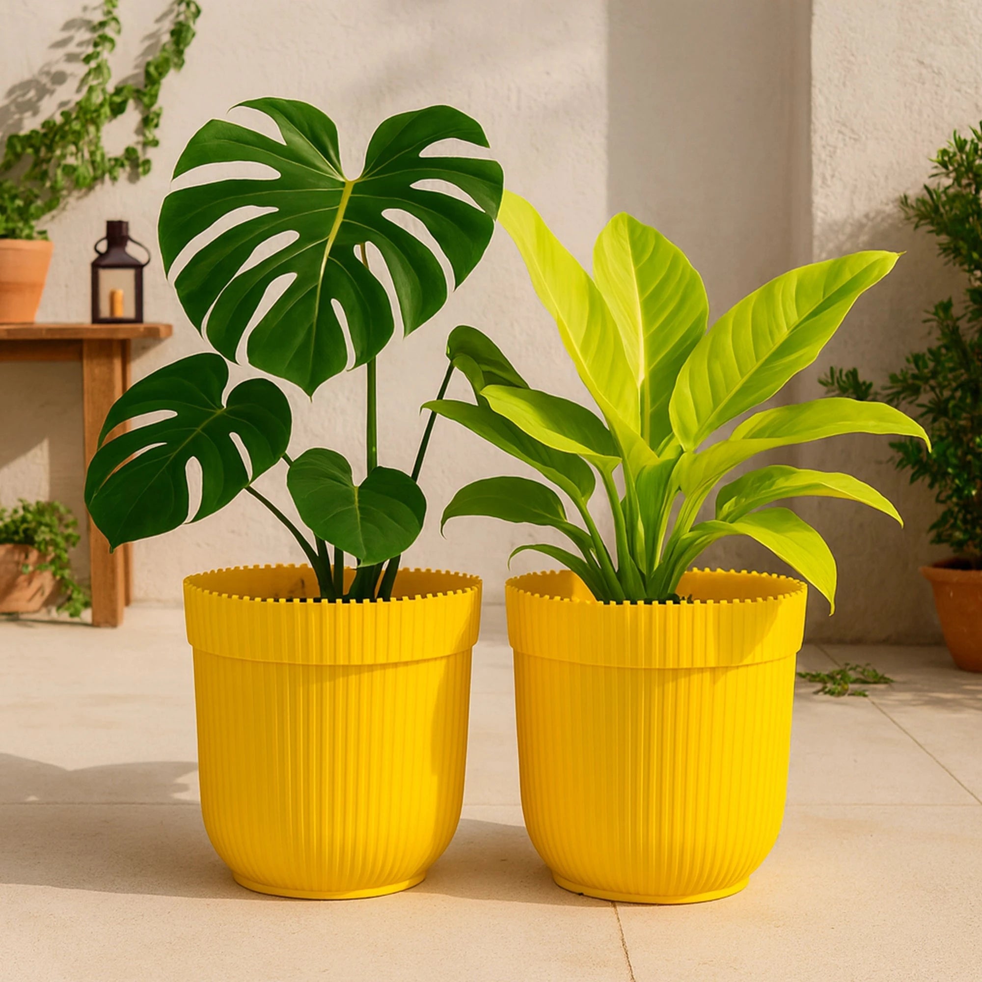 Polymer Round Pots - (Set of 2) Plastic Pot Urban Plant Yellow 2 
