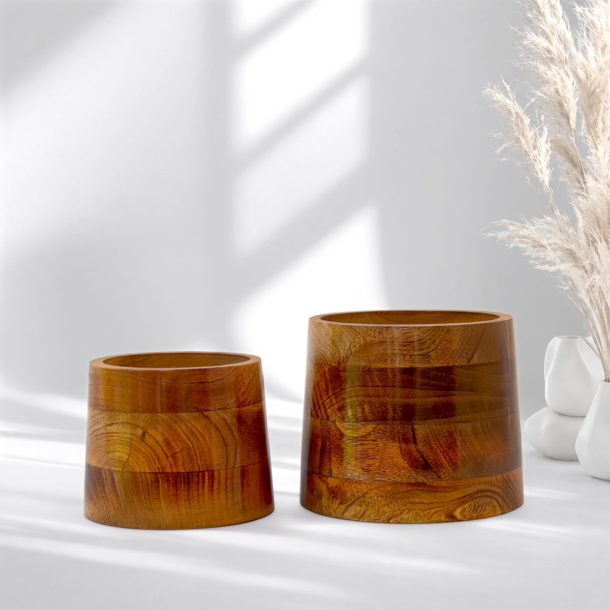 Earth Bowl Wooden Planters (Set of 2): Shape: Taper