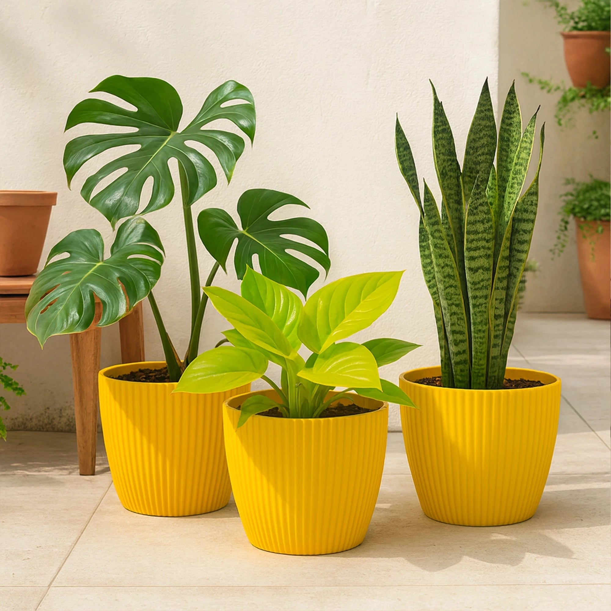 Flexura Plastic Pots Plastic Pot Urban Plant Yellow 9 Inch Set of 3 