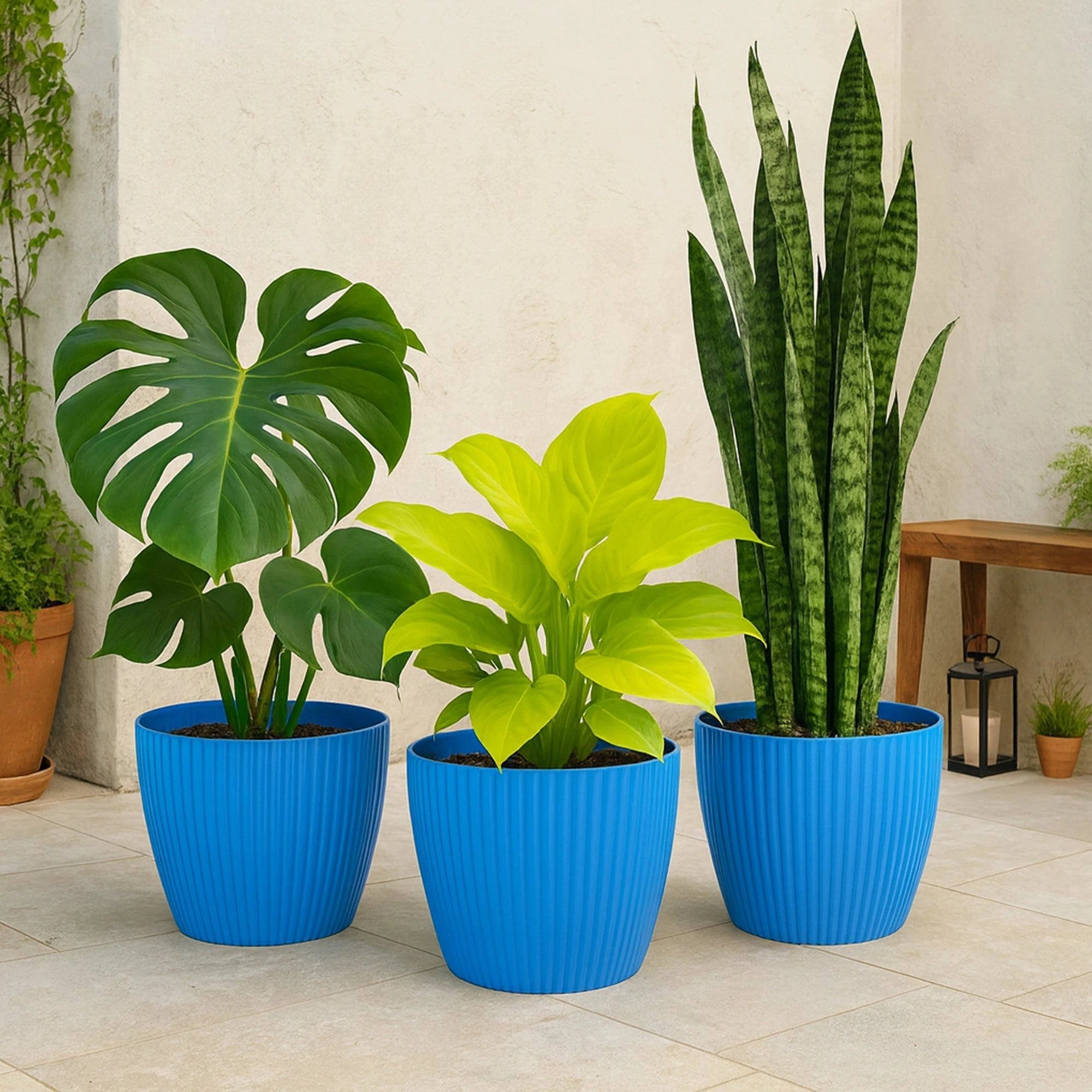 Flexura Plastic Pots Plastic Pot Urban Plant Blue 9 Inch Set of 3 
