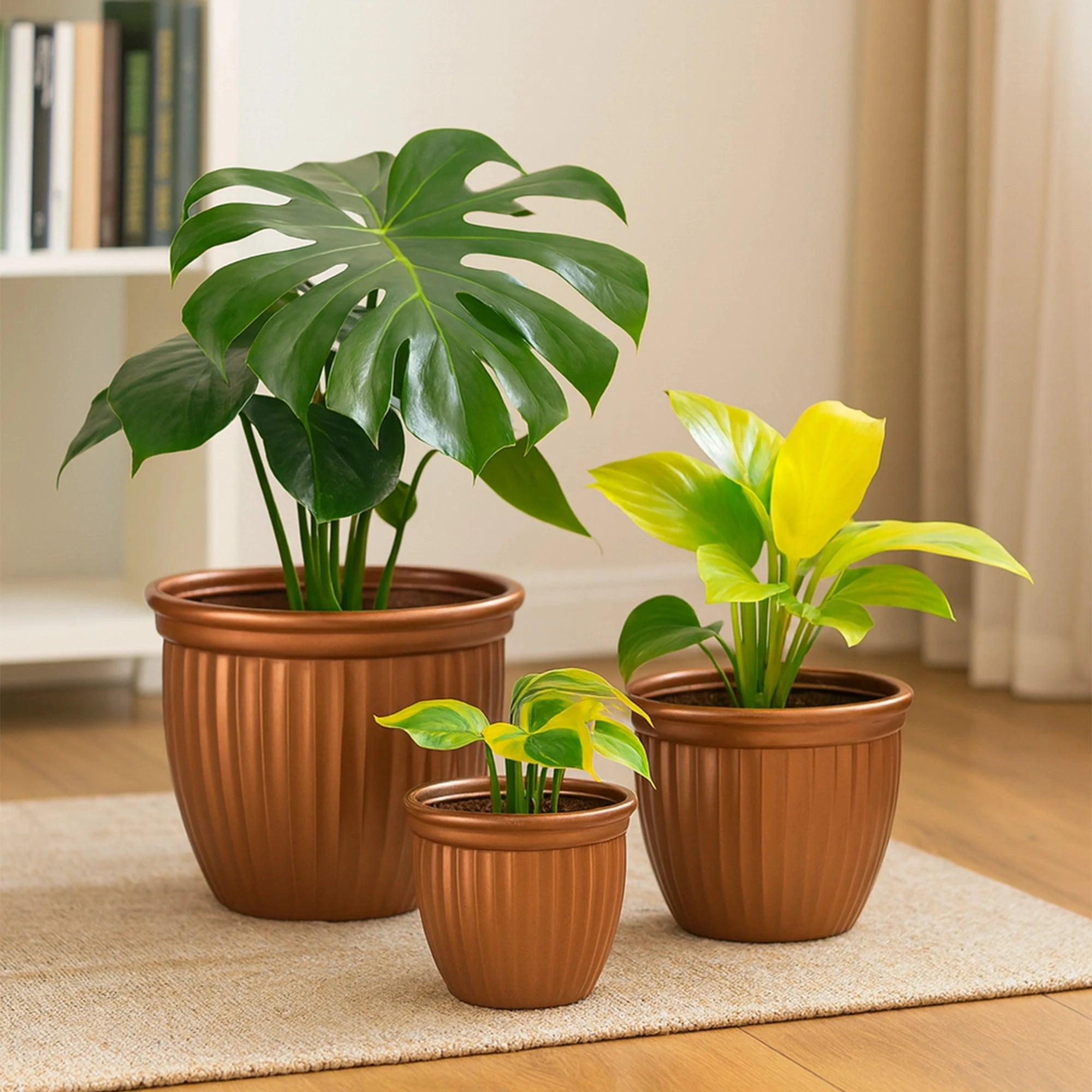 Lotus Planters - (Set of 3) Plastic Pot Urban Plant Brown 