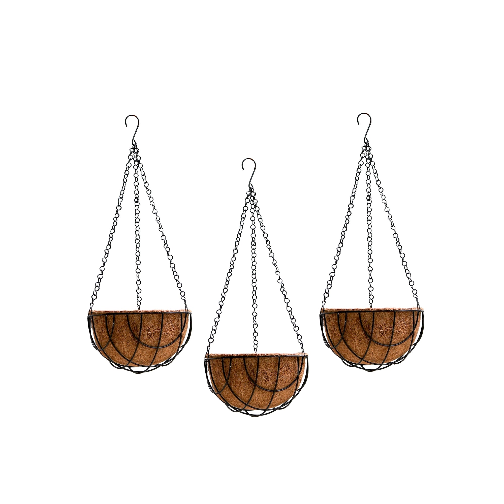 Hanging Coir Basket Planter with Metal Chain & S-Hook (Pack of 3)