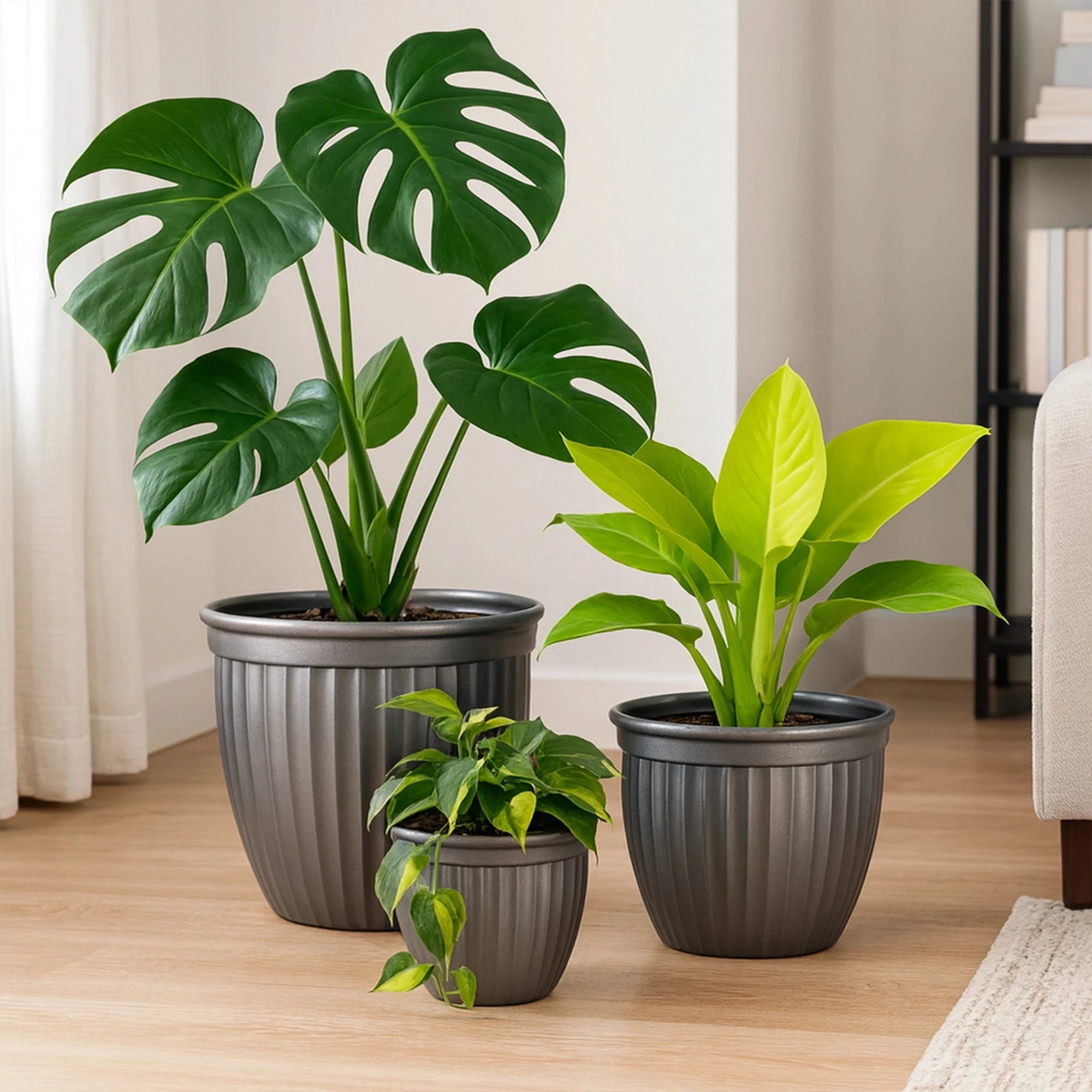 Lotus Planters - (Set of 3) Plastic Pot Urban Plant Gray 