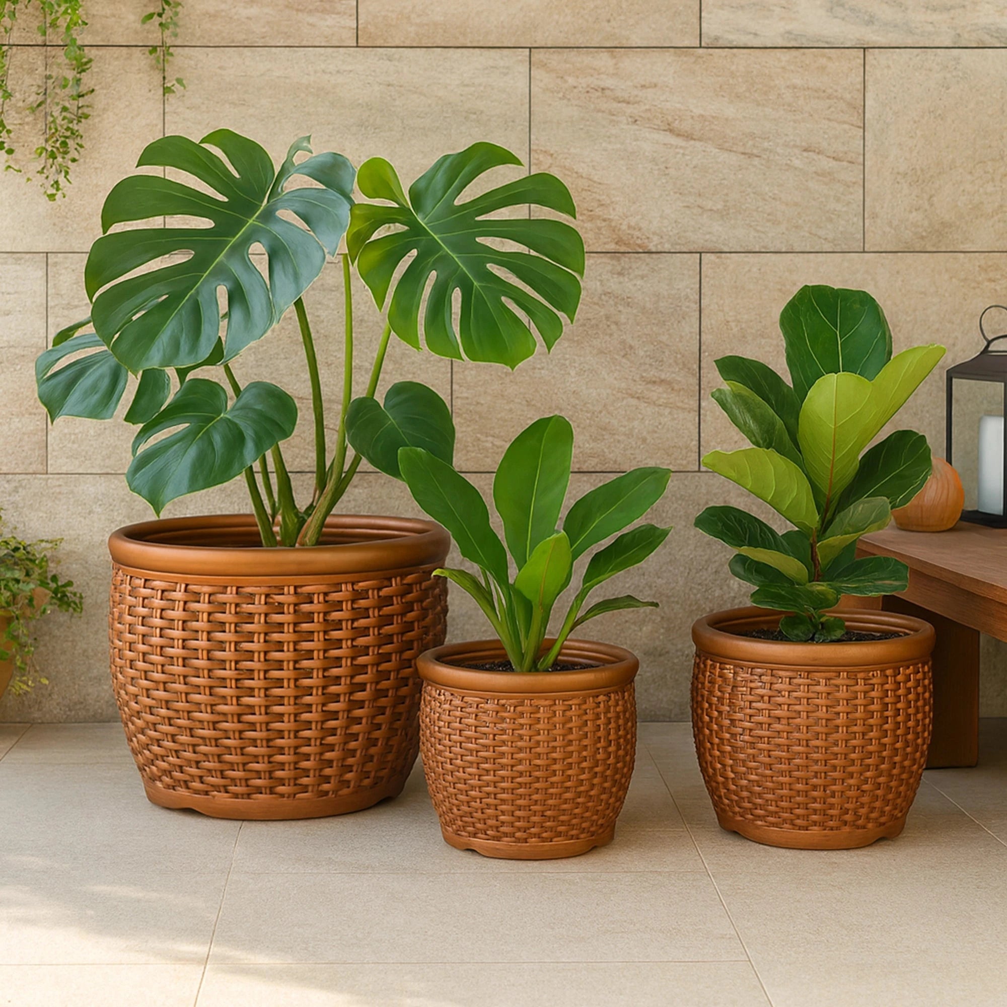 Mat Classy Planters - (Set of 3) Plastic Pot Urban Plant Brown 