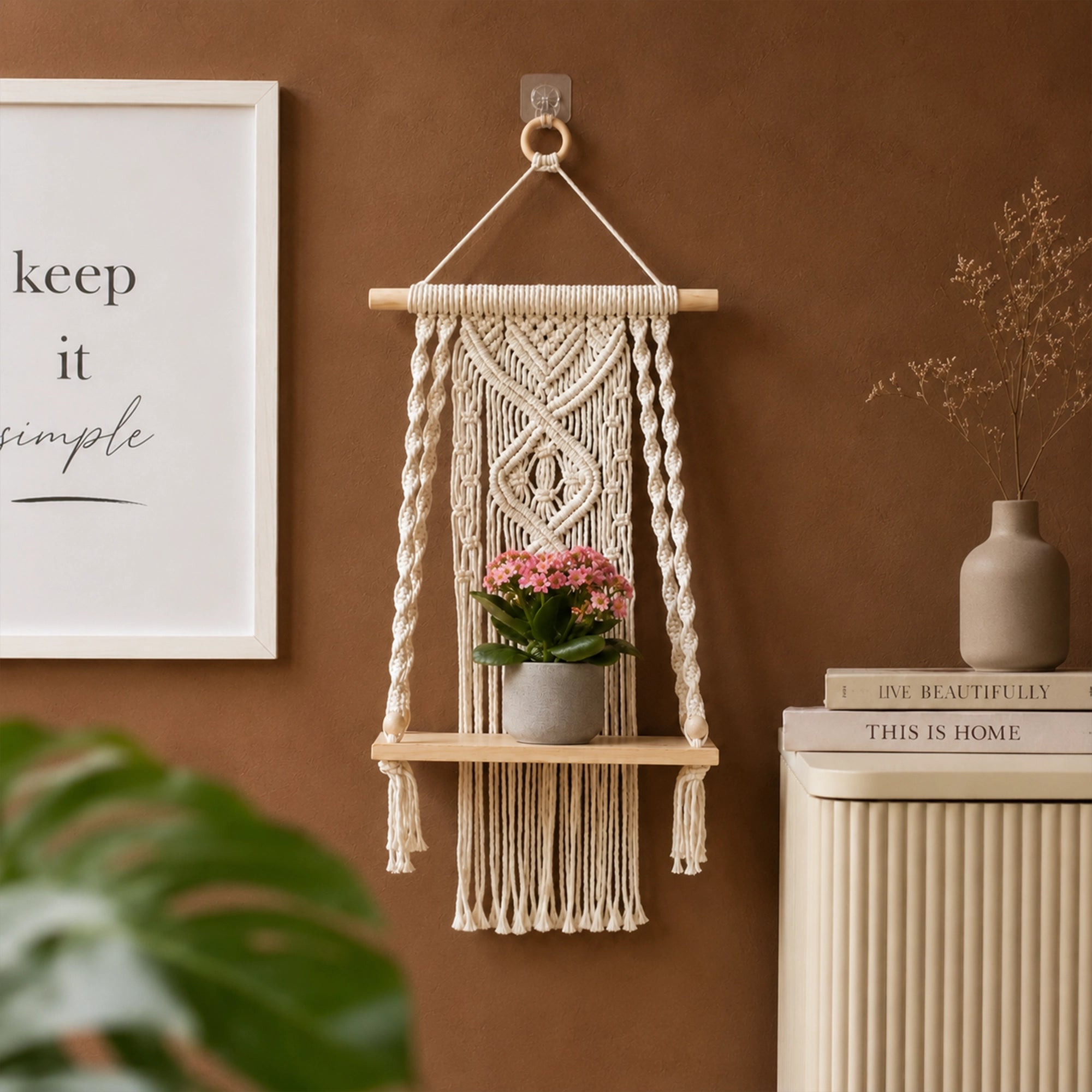 Urban Plant Sleeky Wood Macrame Plant Hanger
