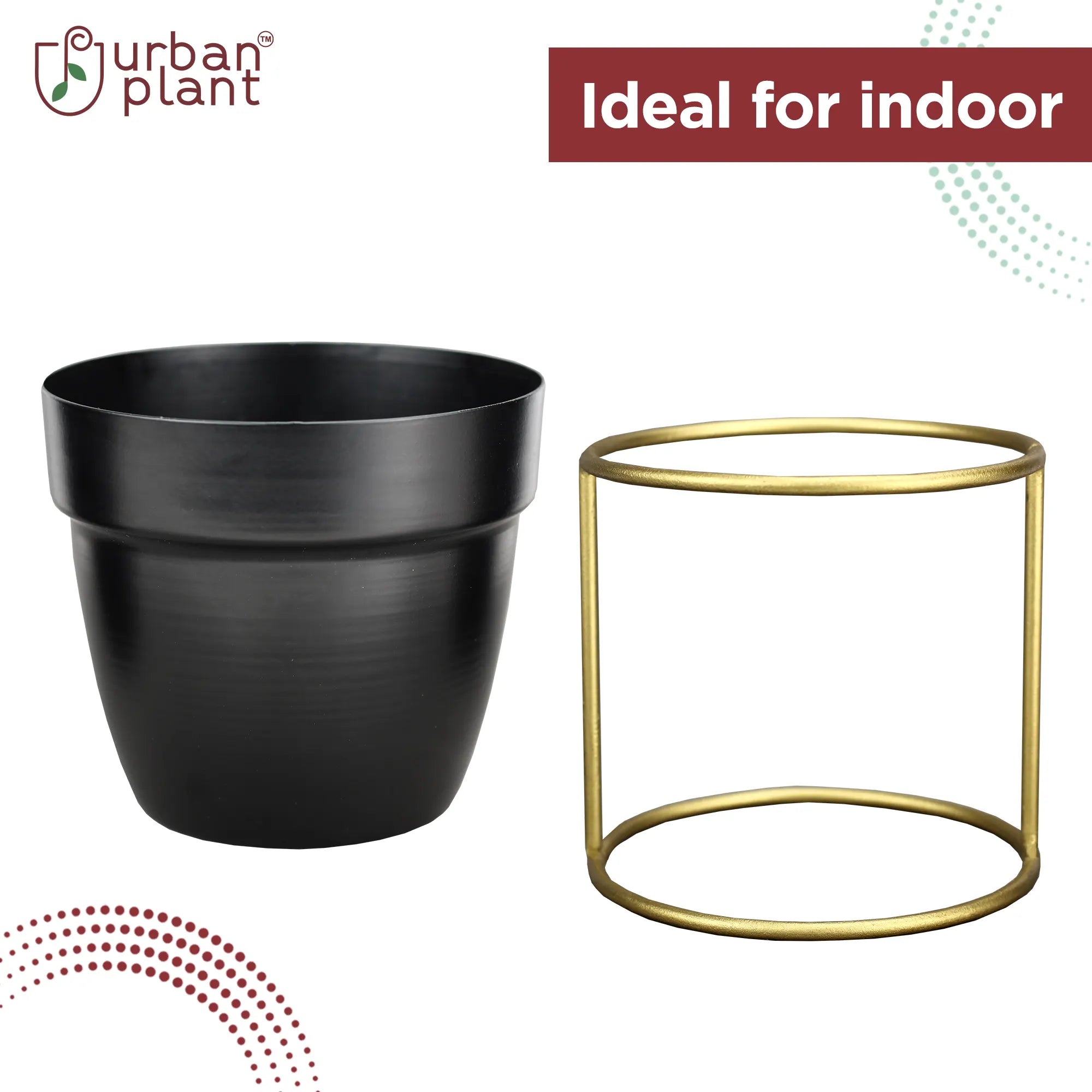 Classy Decorative Round Shape Black & White Metal Planter with Stand Metal Planter Urban Plant 