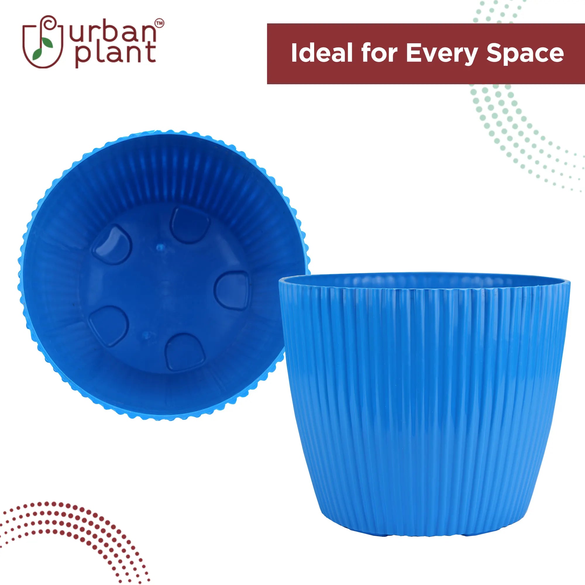 Decorative Round Shape Versatile 9-inch Plastic Pots in Blue, White, and Yellow Urban Plant 