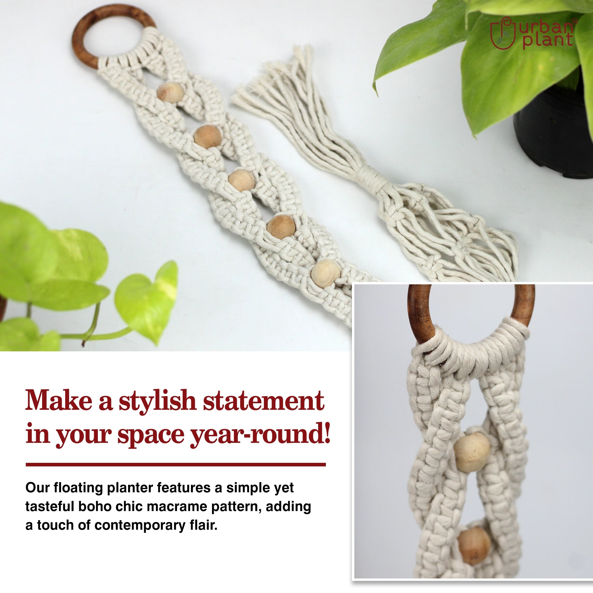 Woody Wood Macrame Plant Hanger Hanging Planter Urban Plant 