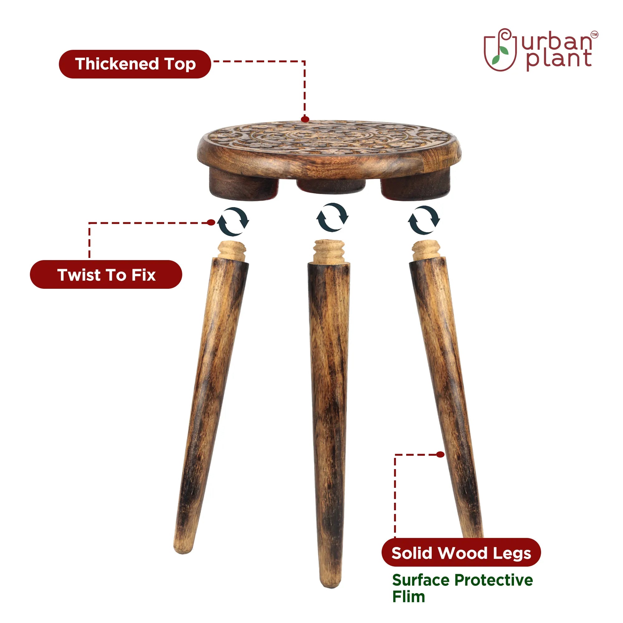 Modish Wooden Stool Planter Pot Stand Urban Plant 