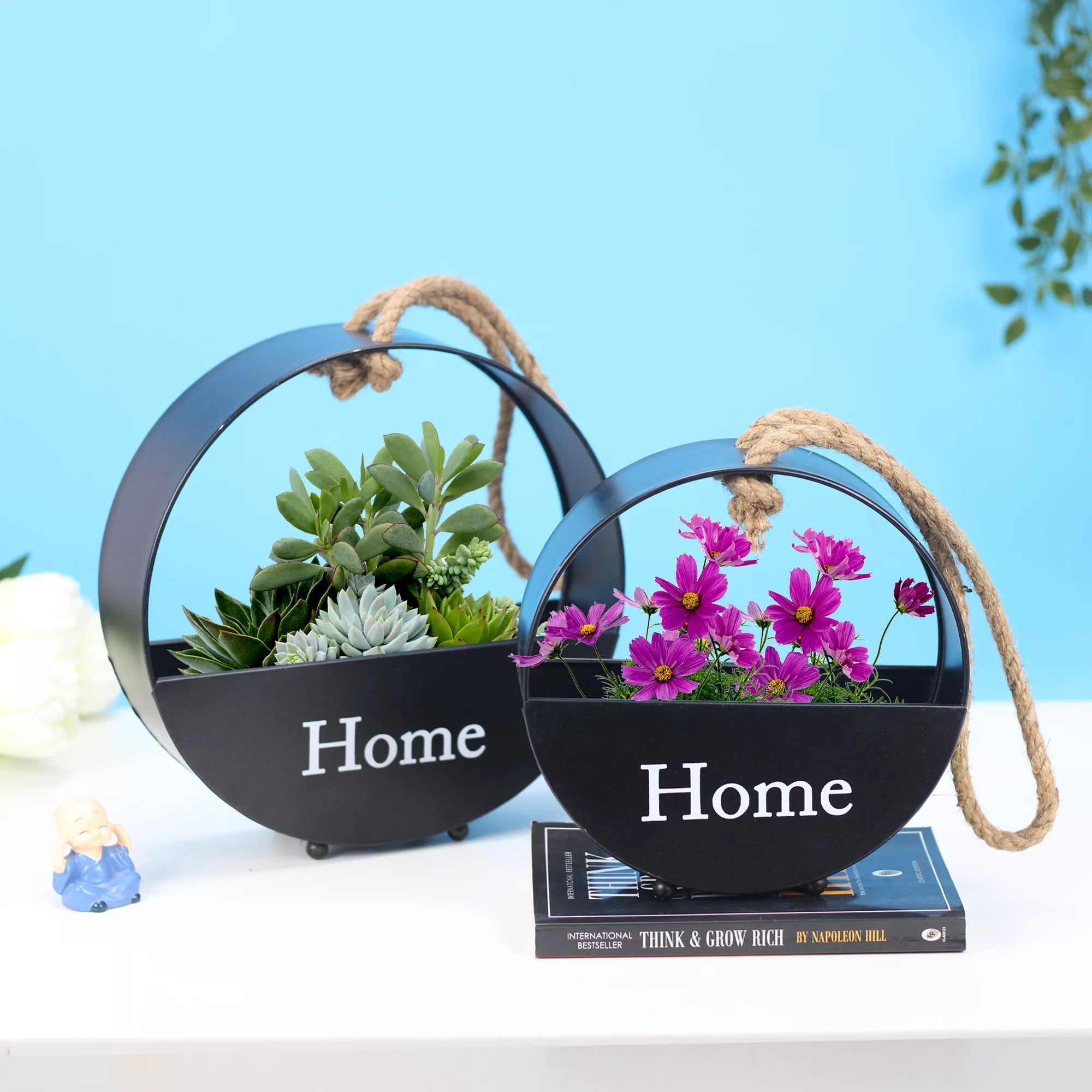 Home Decor Metal Wall Hanging Planter (Set of 2) Hanging Planter Urban Plant Black 