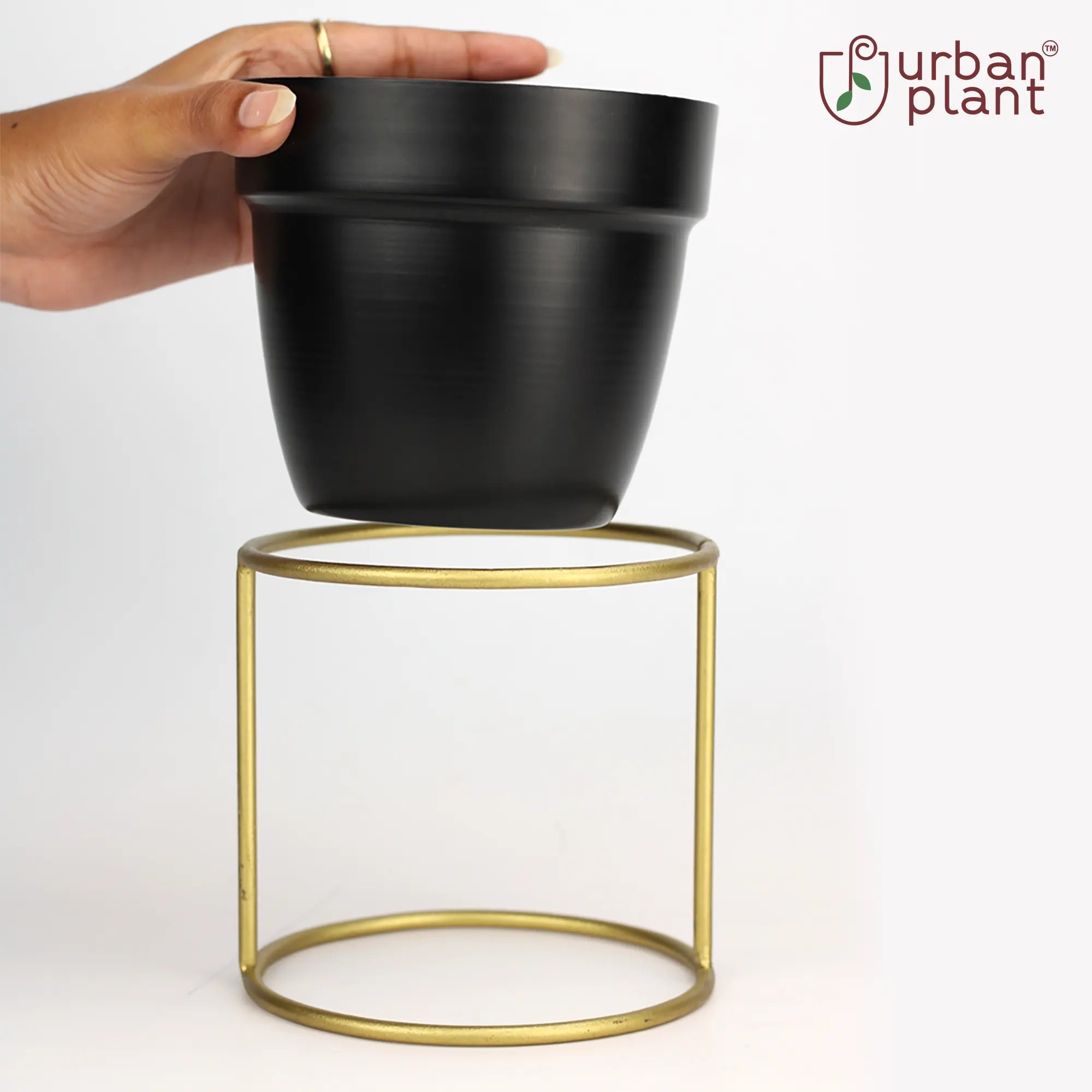 Classy Decorative Round Shape Black & White Metal Planter with Stand Metal Planter Urban Plant 