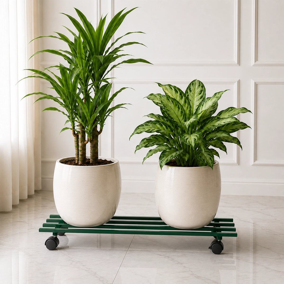 Urban Plant Rectangular Caddy with Wheel Rolling Plant Stand (Green)