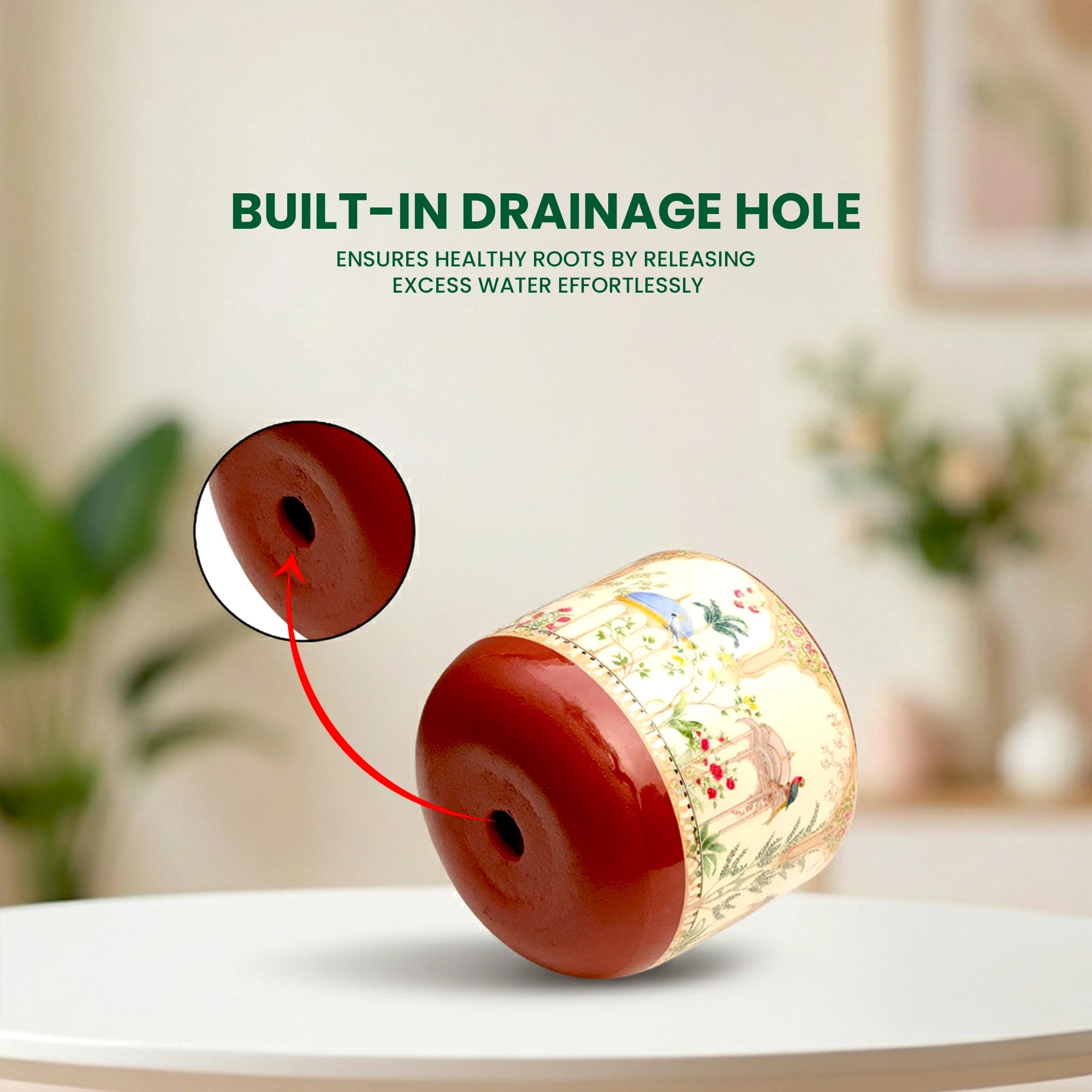 RANG terracotta planter with Badshahi Beige color for indoor plants with drainage hole