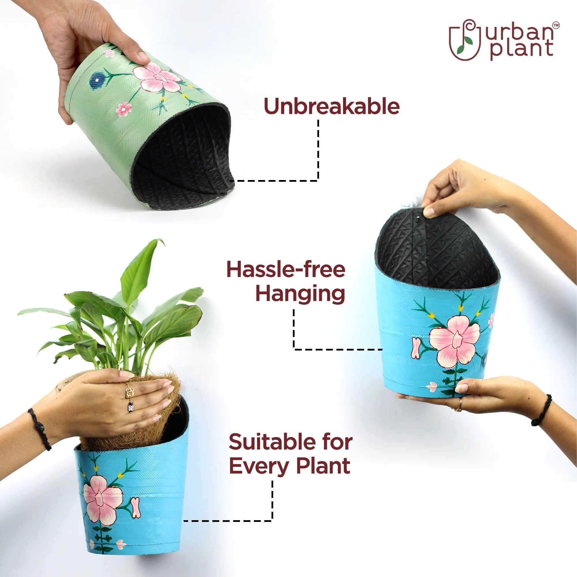 Rubber RECYCLED Decorative Wall-Decor Plant Pots (Set of 3) 1224 E Urban Plant 