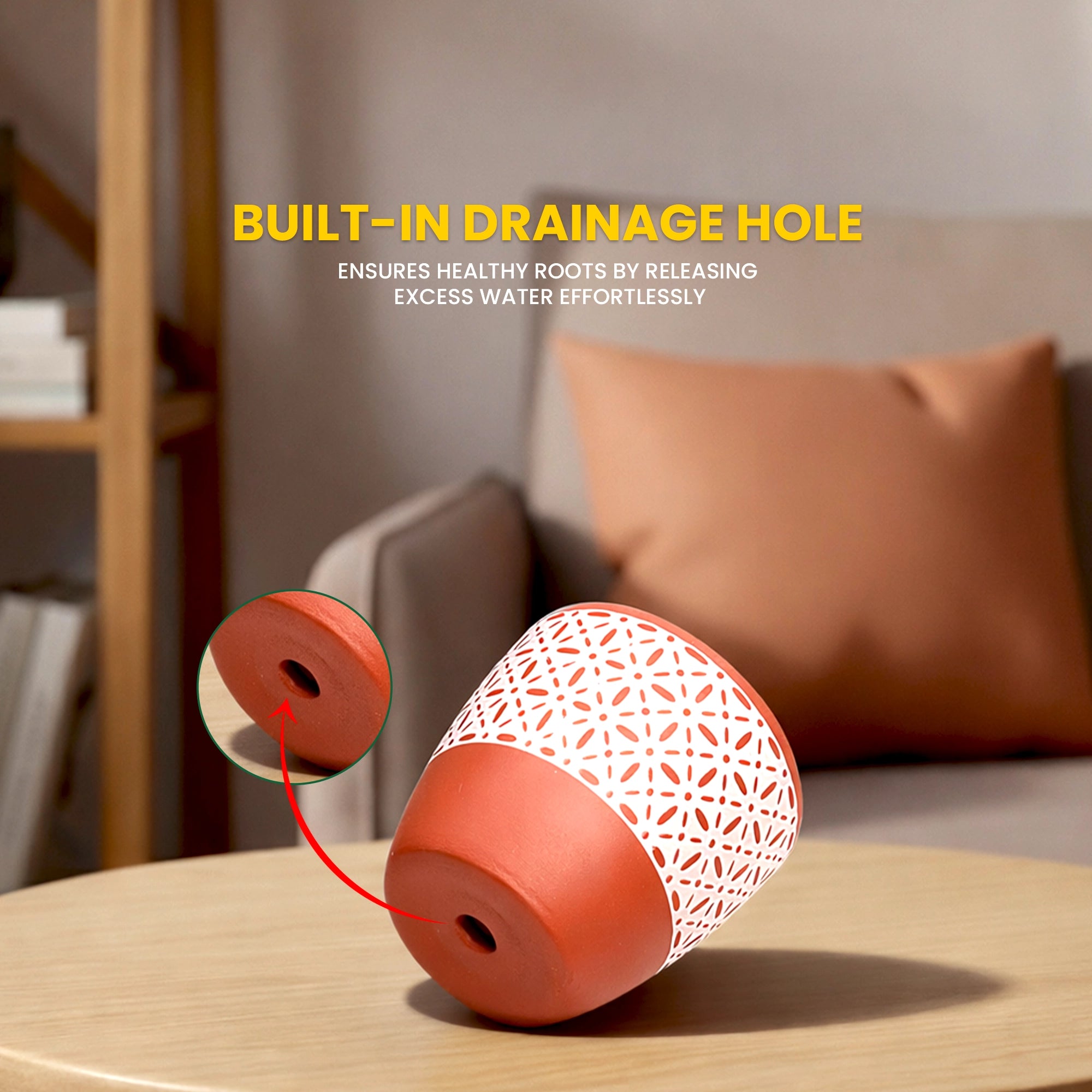 Terracotta planter with drainage hole for healthy roots