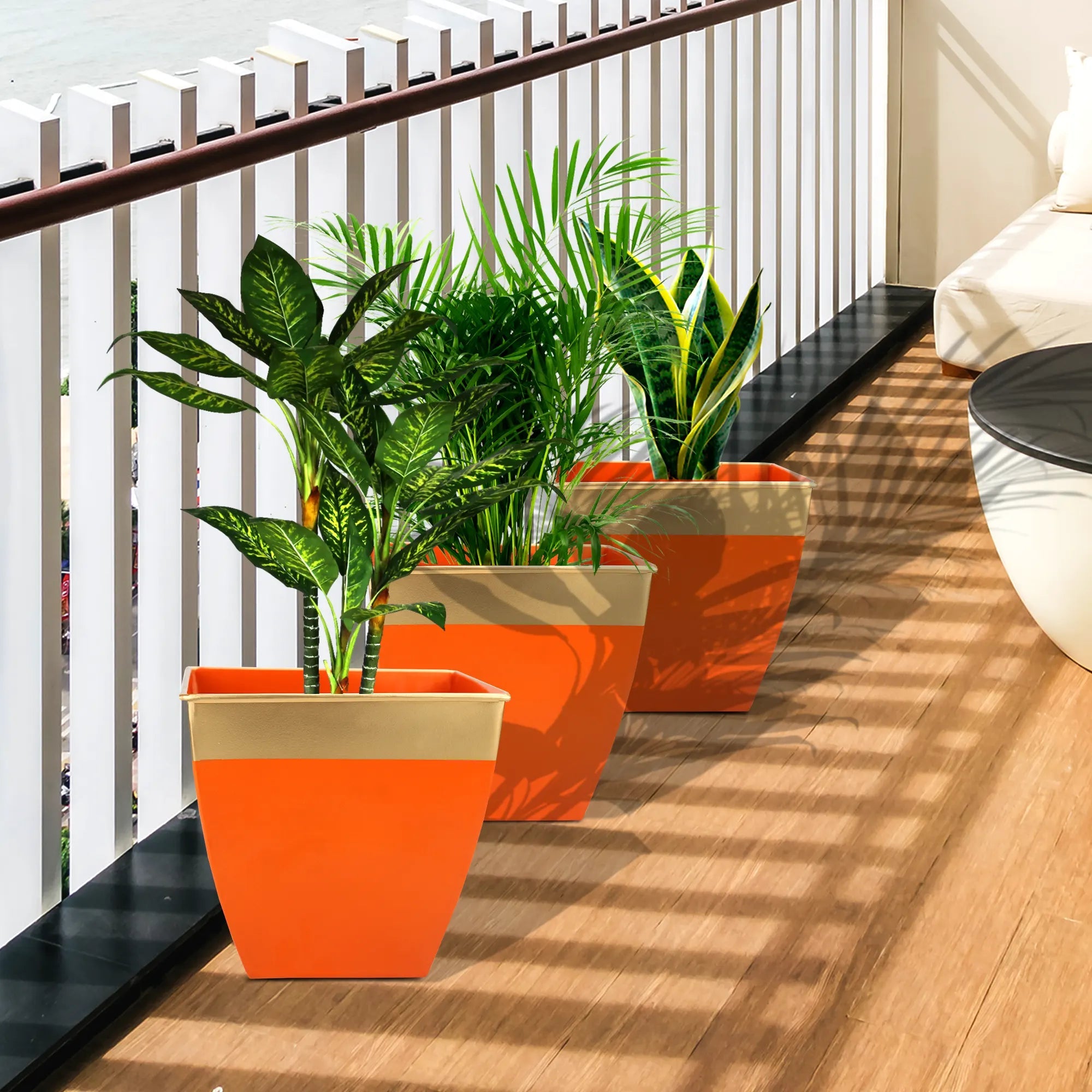 Garden Tub Planters Urban Plant Orange Set of 3 