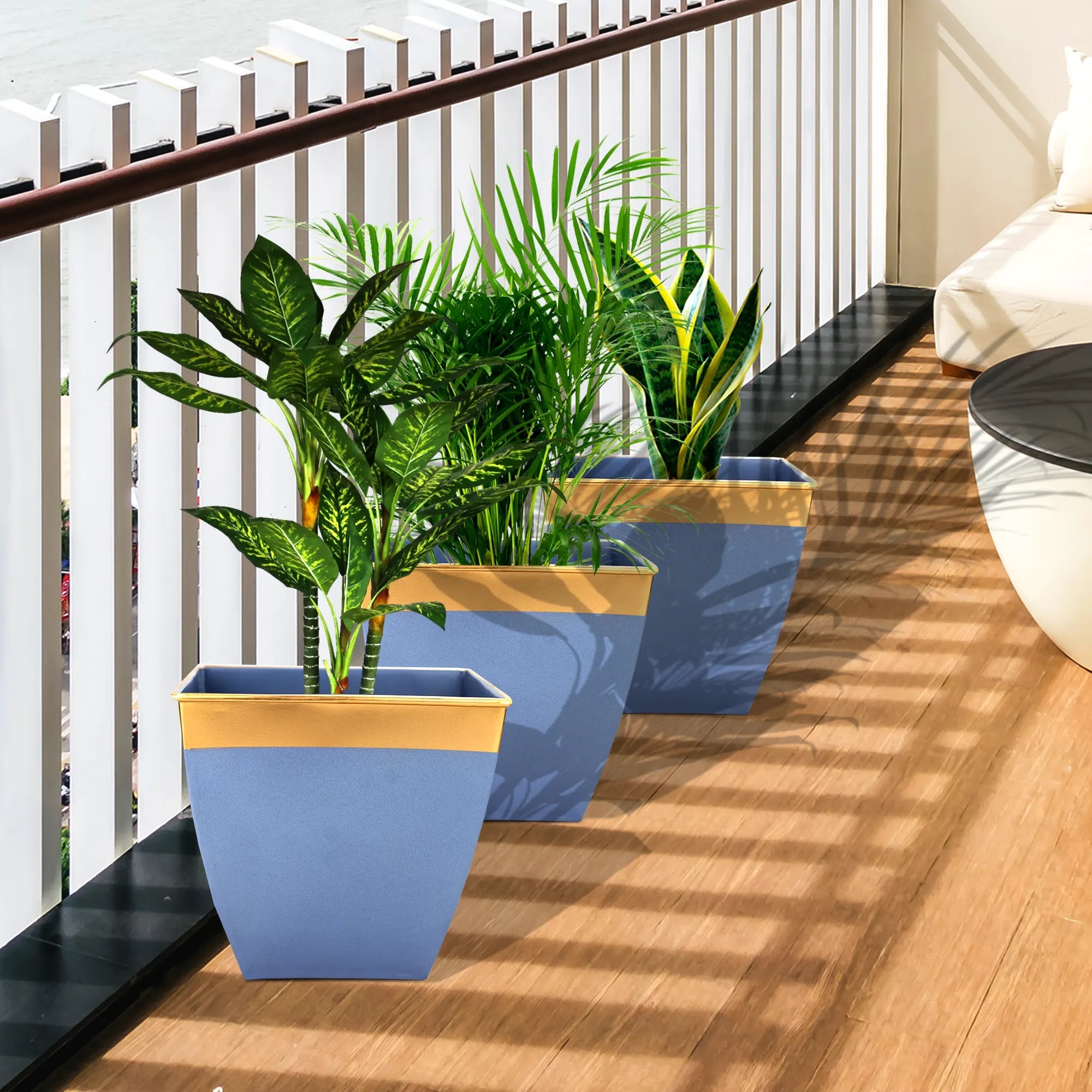 Garden Tub Planters Urban Plant Blue Set of 3 