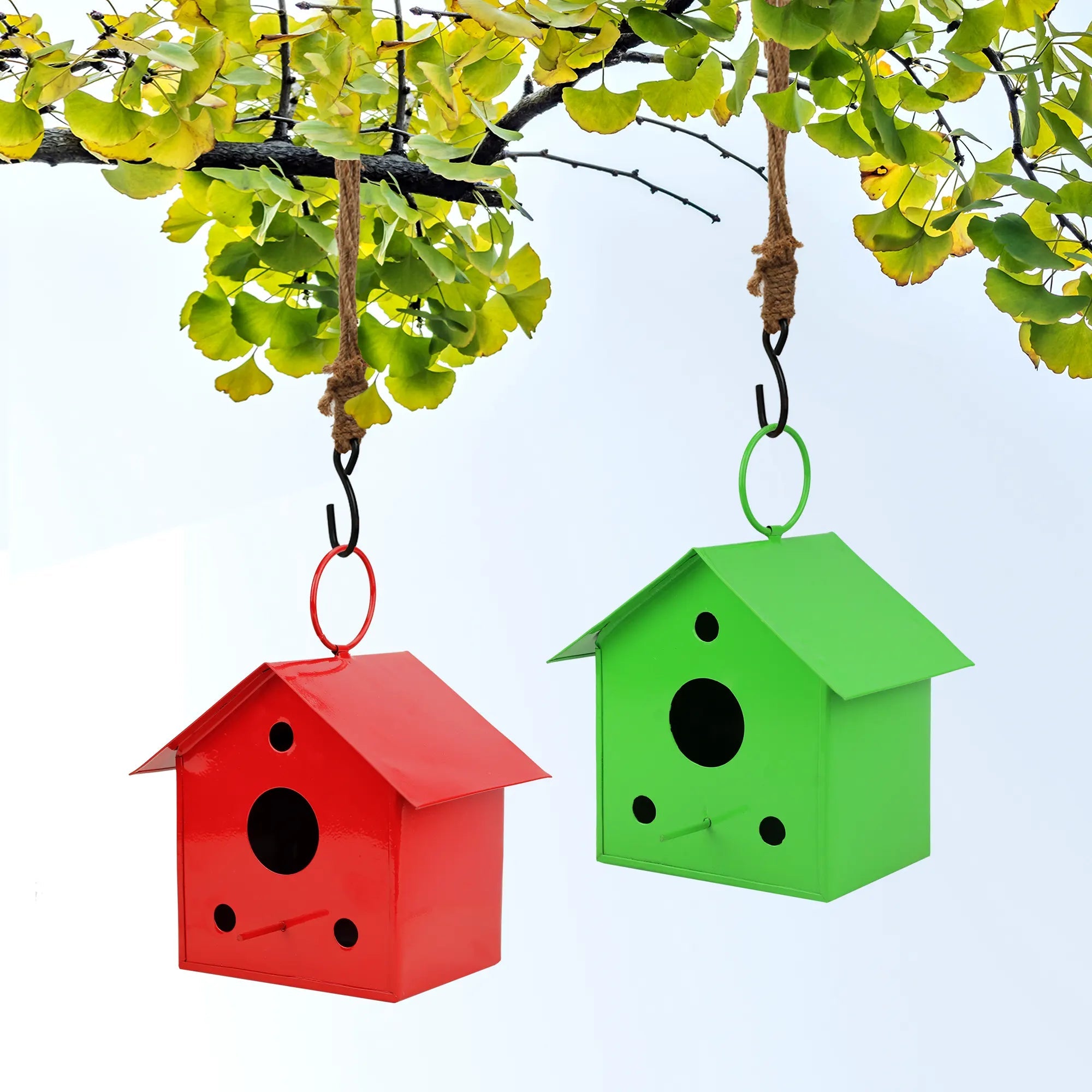 Colorful Metal Hanging Bird House Combo (Red & Green) Bird House Urban Plant Red & Green 