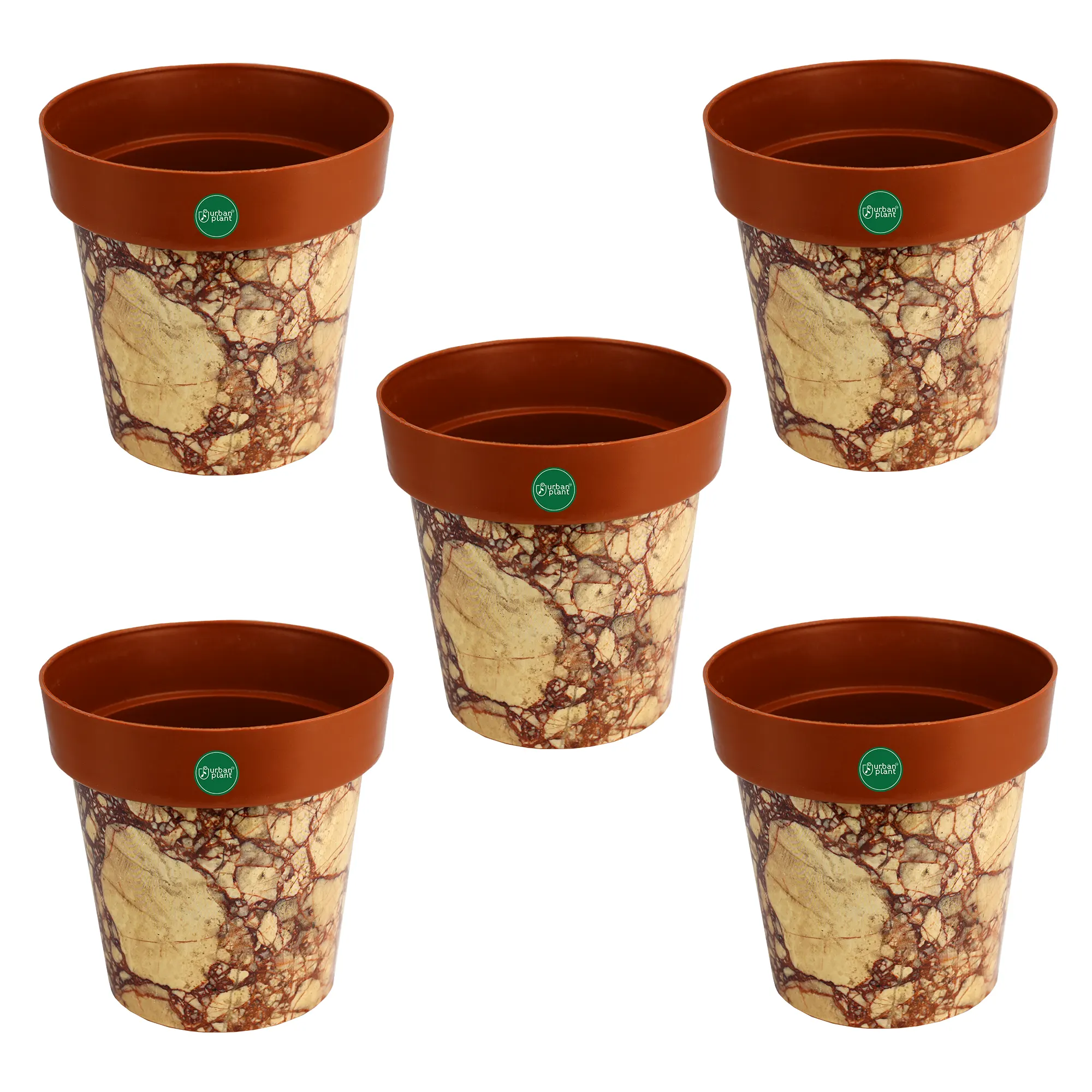 Urban Plant Printed Pots - Set of 5 (8 inch) Plastic Pot Urban Plant Brown Marble Set of 5 
