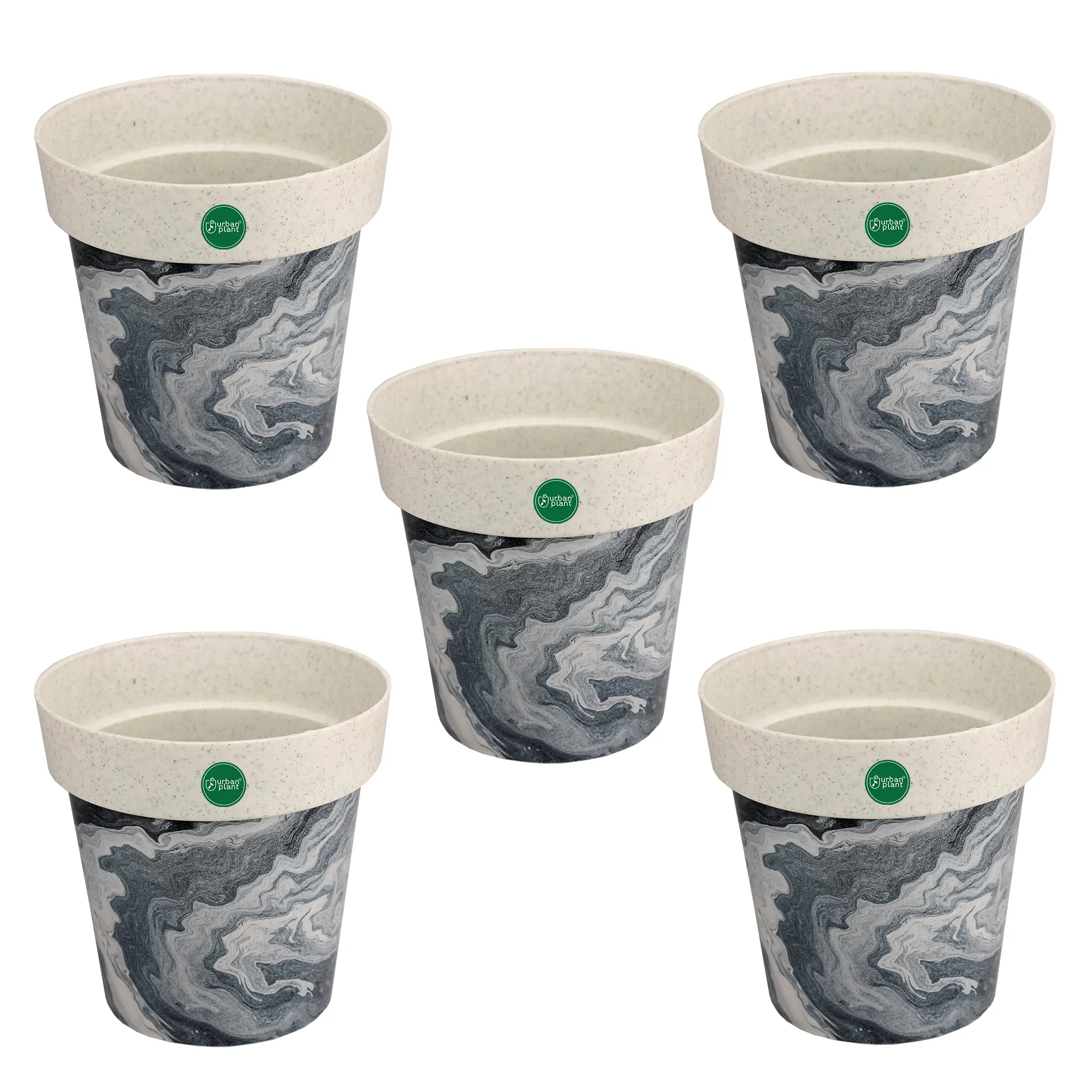 Urban Plant Printed Pots - Set of 5 (8 inch) Plastic Pot Urban Plant White Marble Set of 5 