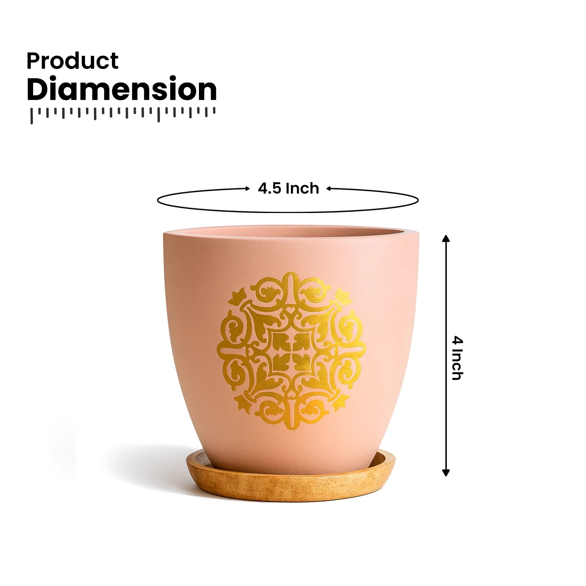 Motif Terracotta Pot With Wooden Saucer Urban Plant 