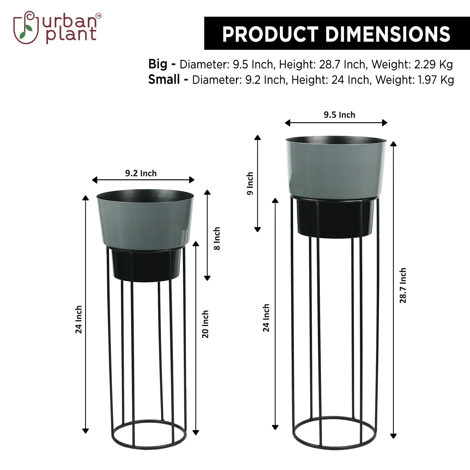 Indoor Stylish Dual Color Pots with Metal Stand (Set of 2) Planter Stand Urban Plant 