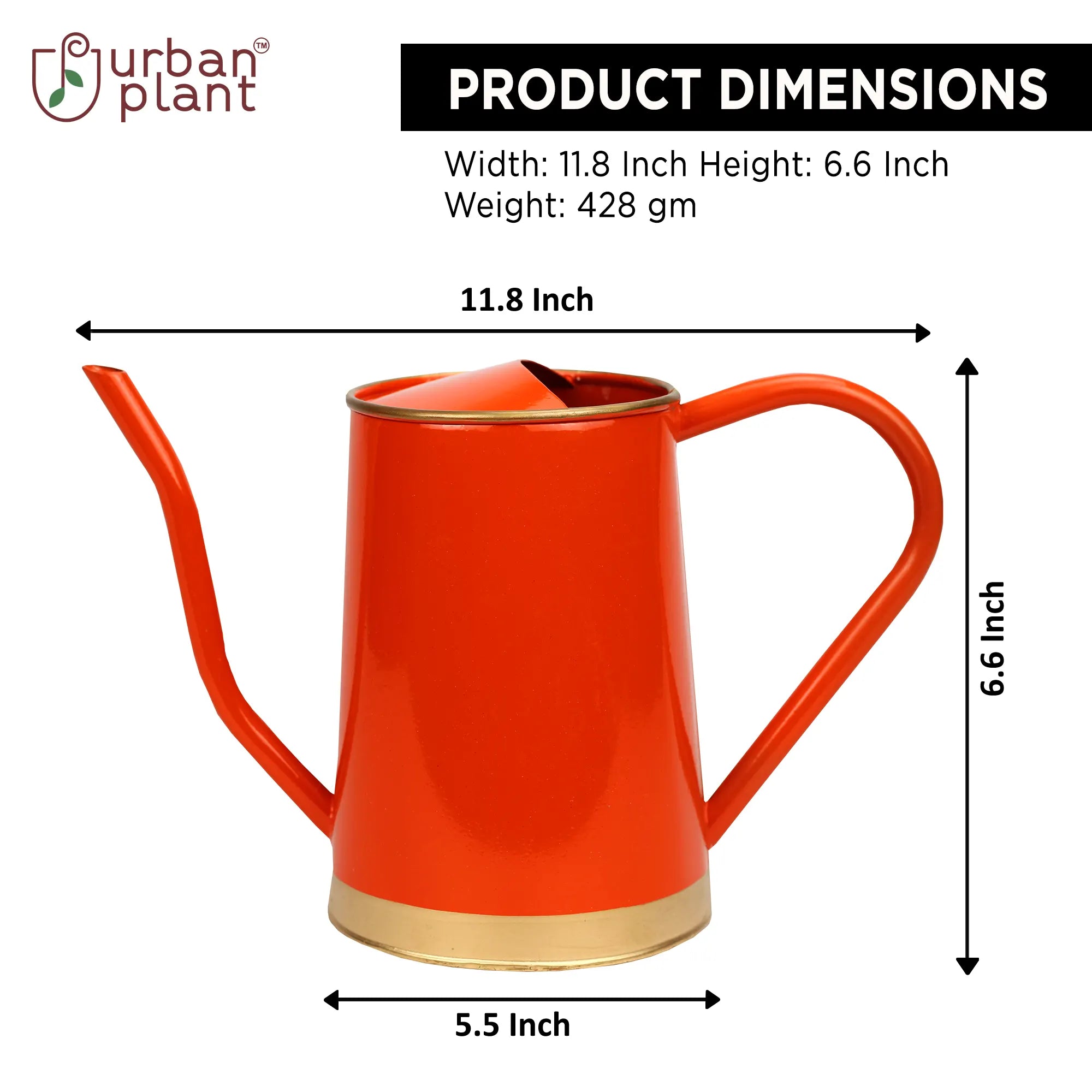 Urban Plant Metal Watering Can for Indoor & Outdoor Use | Best for Home Gardening | Terrace Garden Accessories | Watering Can with Long Spout - 1.5ltr Gardening Accessories Urban Plant 