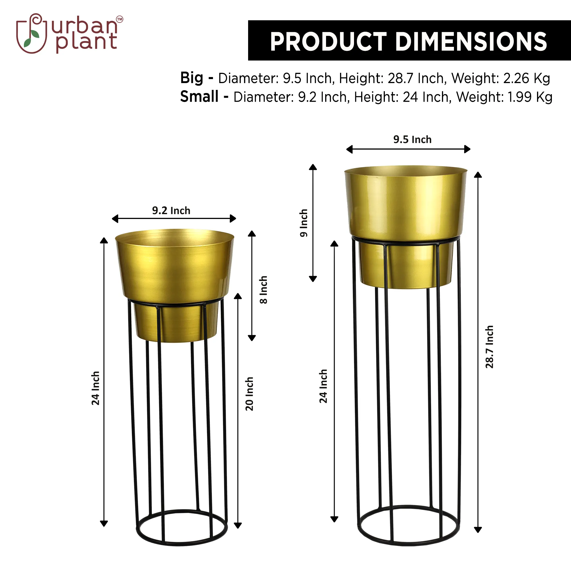 Classy Indoor Golden Metal Planters with Stand Big Size - Set of 2 Metal Planter Urban Plant 