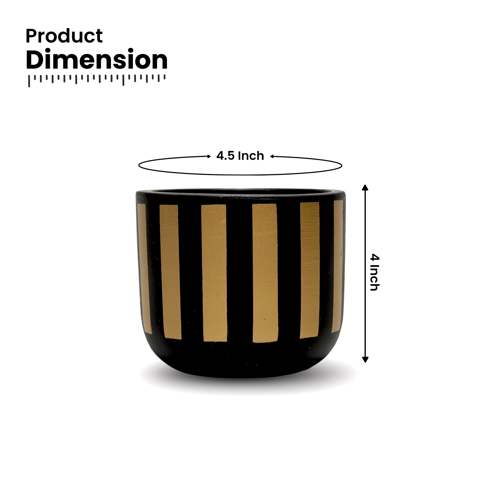 Neo Stripe Terracotta Pot in Black Gold with premium golden vertical stripe design by Urban Plant
