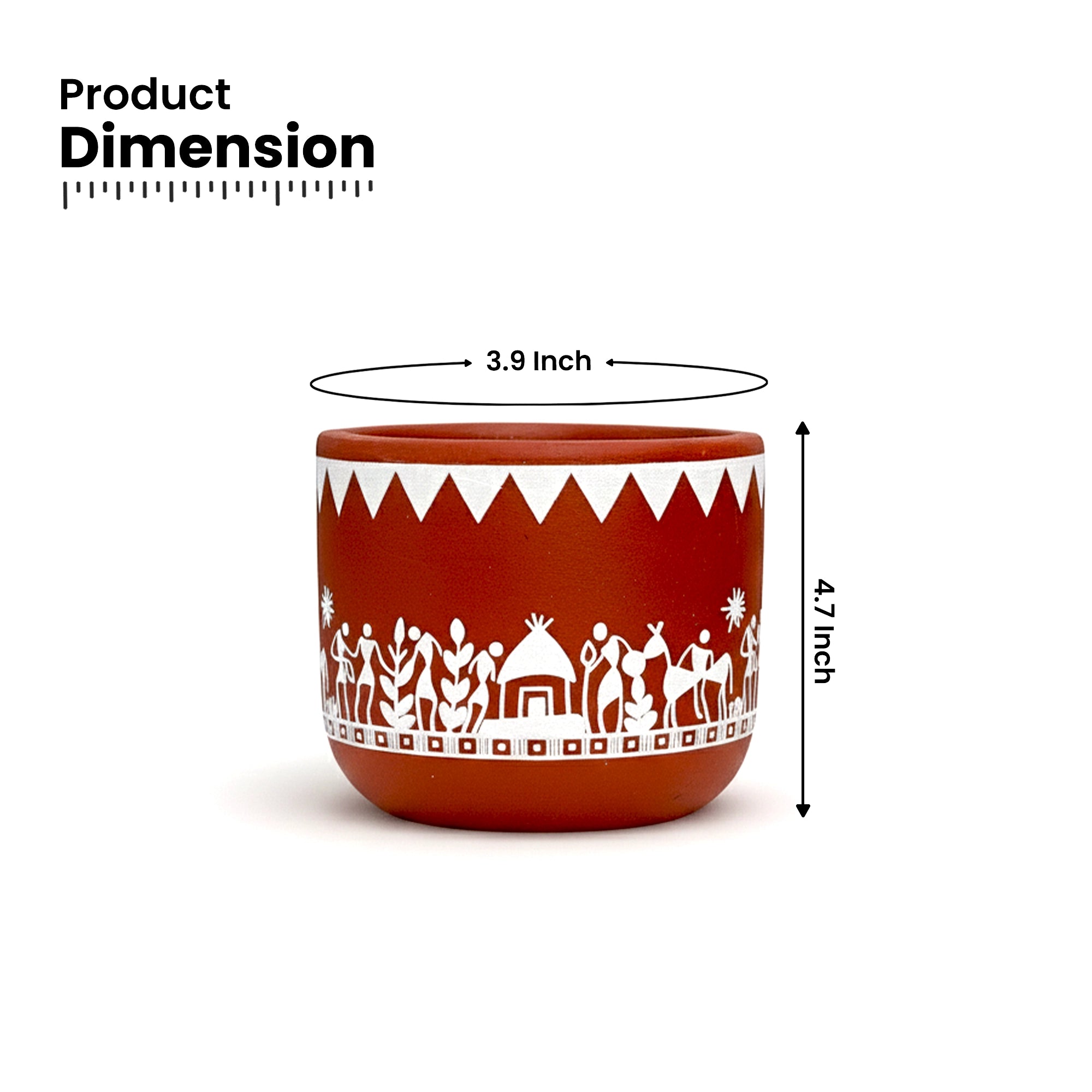 Virasat Terracotta Pot – Hand-Painted Tribal Design Planter for Indoor & Tabletop Plants product dimension