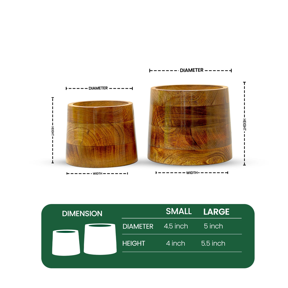 Earth Bowl Wooden Planters (Set of 2): Shape: Taper