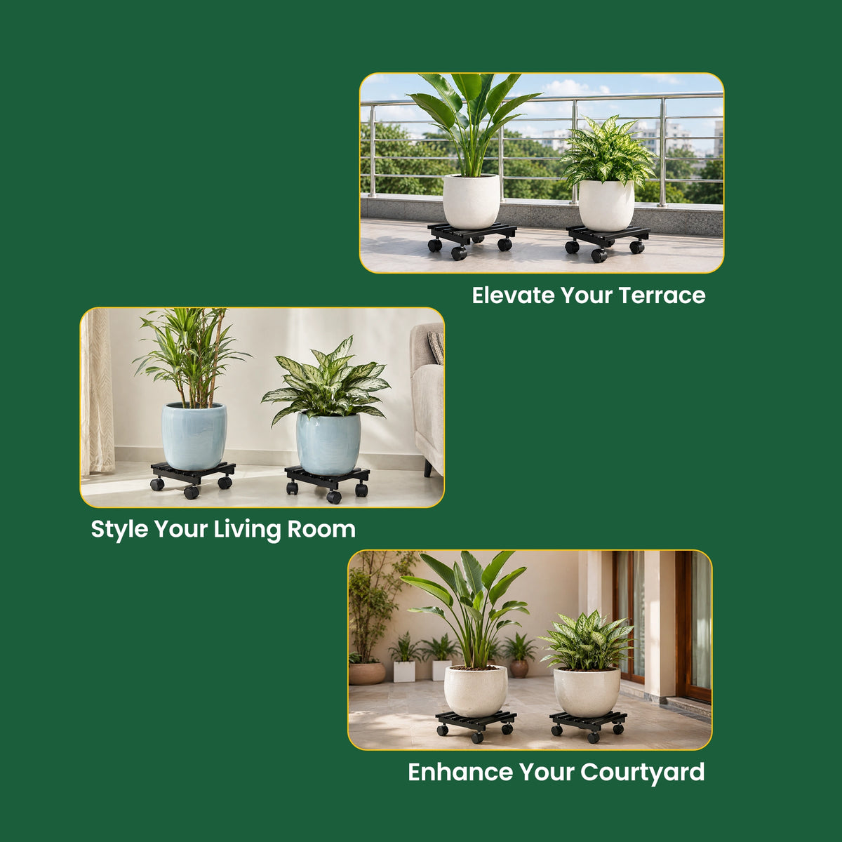 Urban Plant Square Caddy with Wheel Rolling Plant Stand (Set of 4)