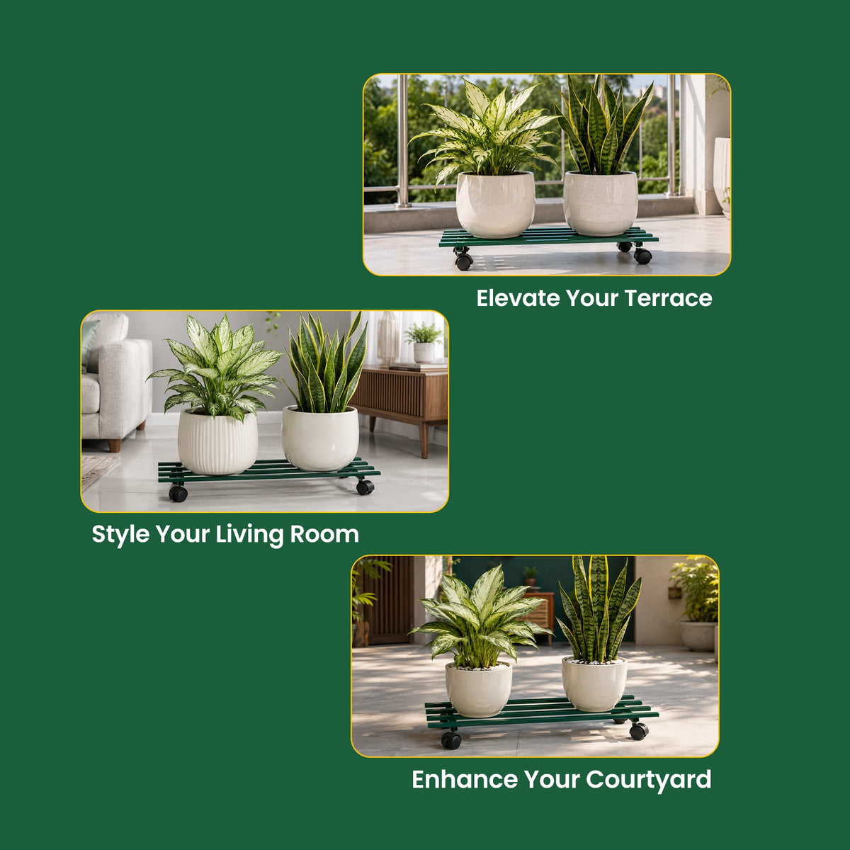 Urban Plant Rectangular Caddy with Wheel Rolling Plant Stand (Green)