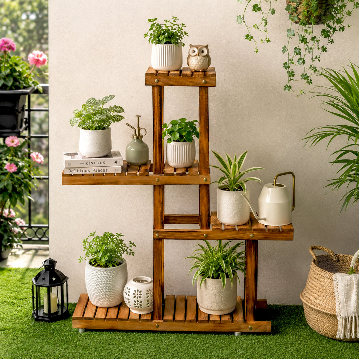 Urban Plant four Tier Wooden Stand for Home Décor 