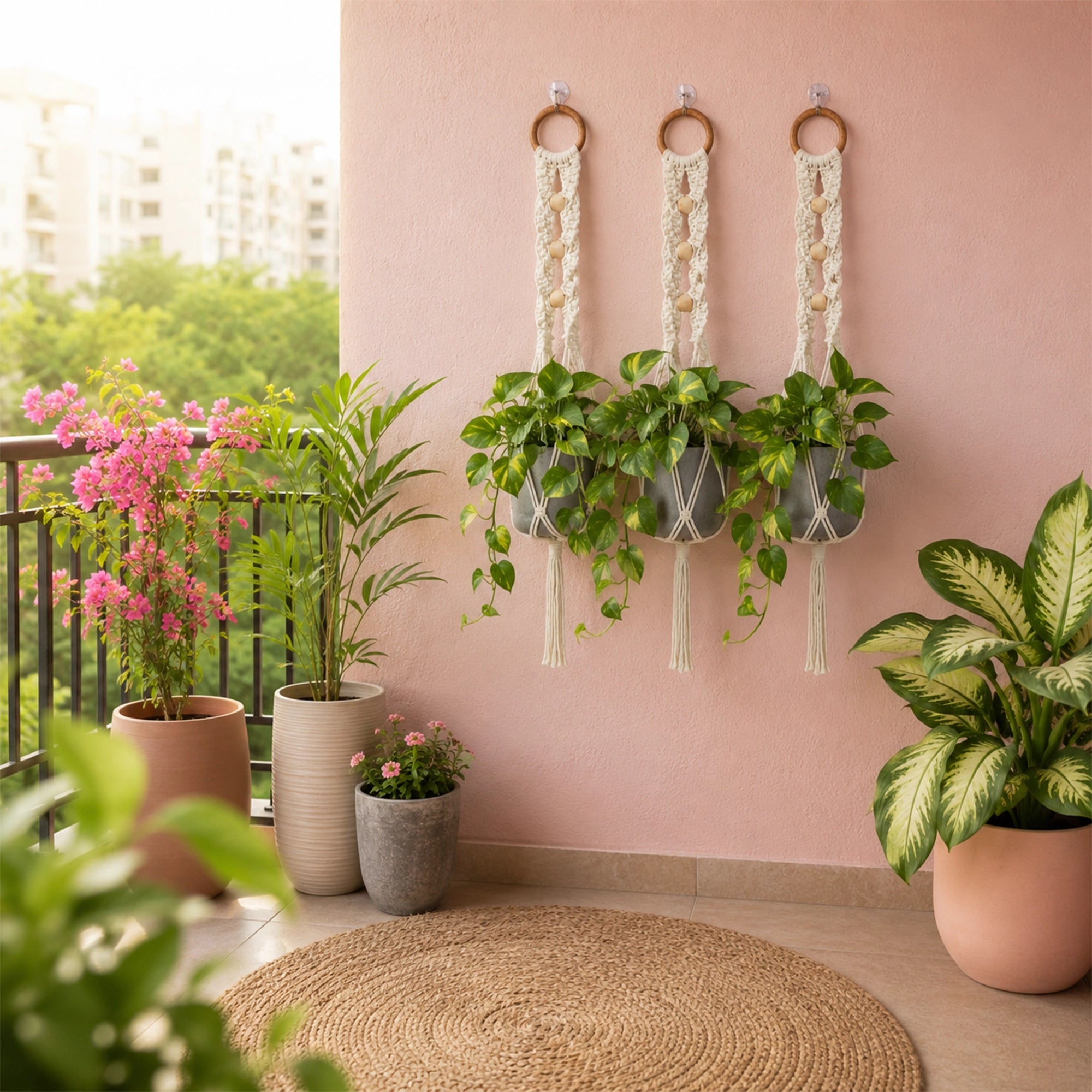 Urban Plant Woody Wood Macrame Plant Hanger
