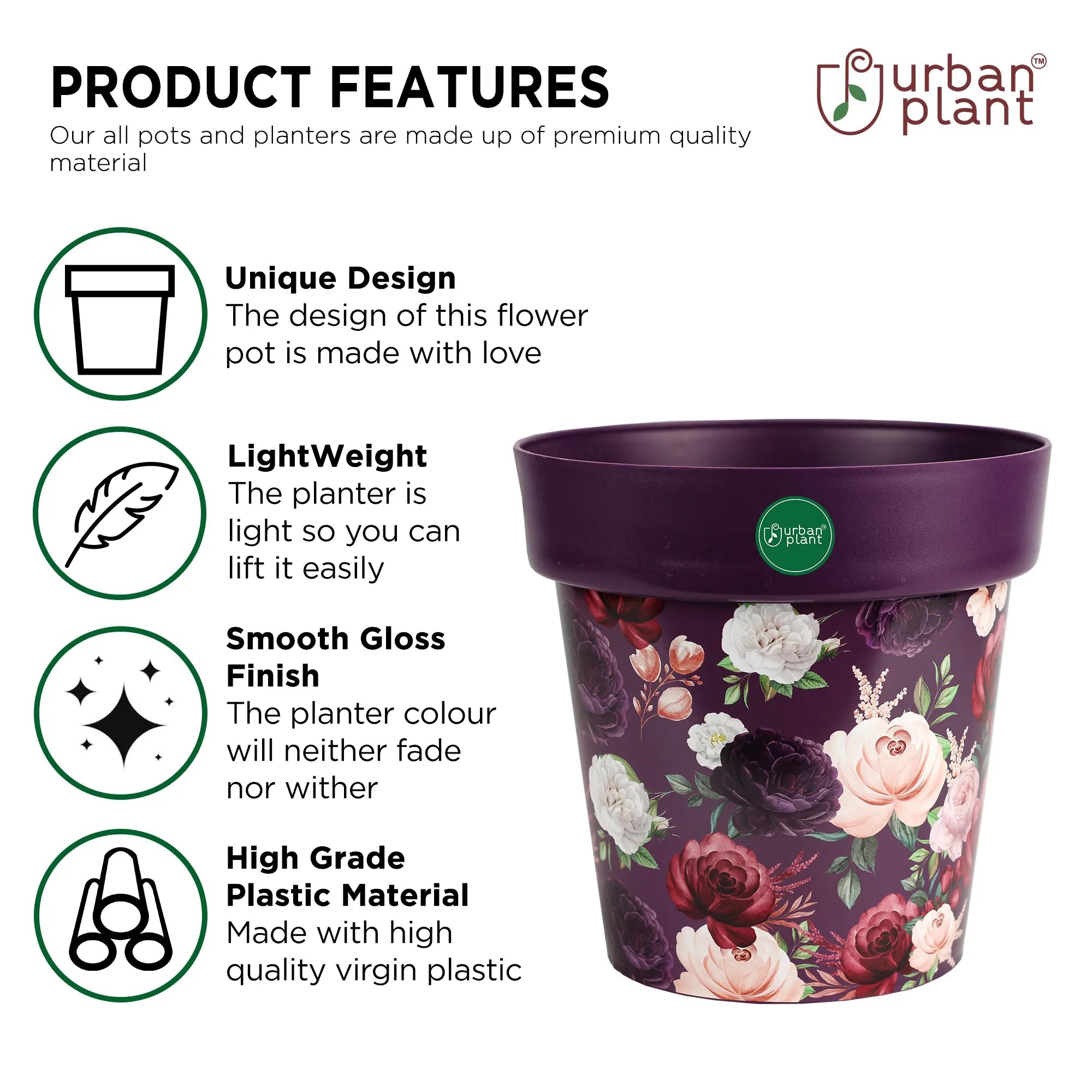 Urban Plant Printed Pots - Set of 5 (8 inch) Pots & Planters Urban Plant 