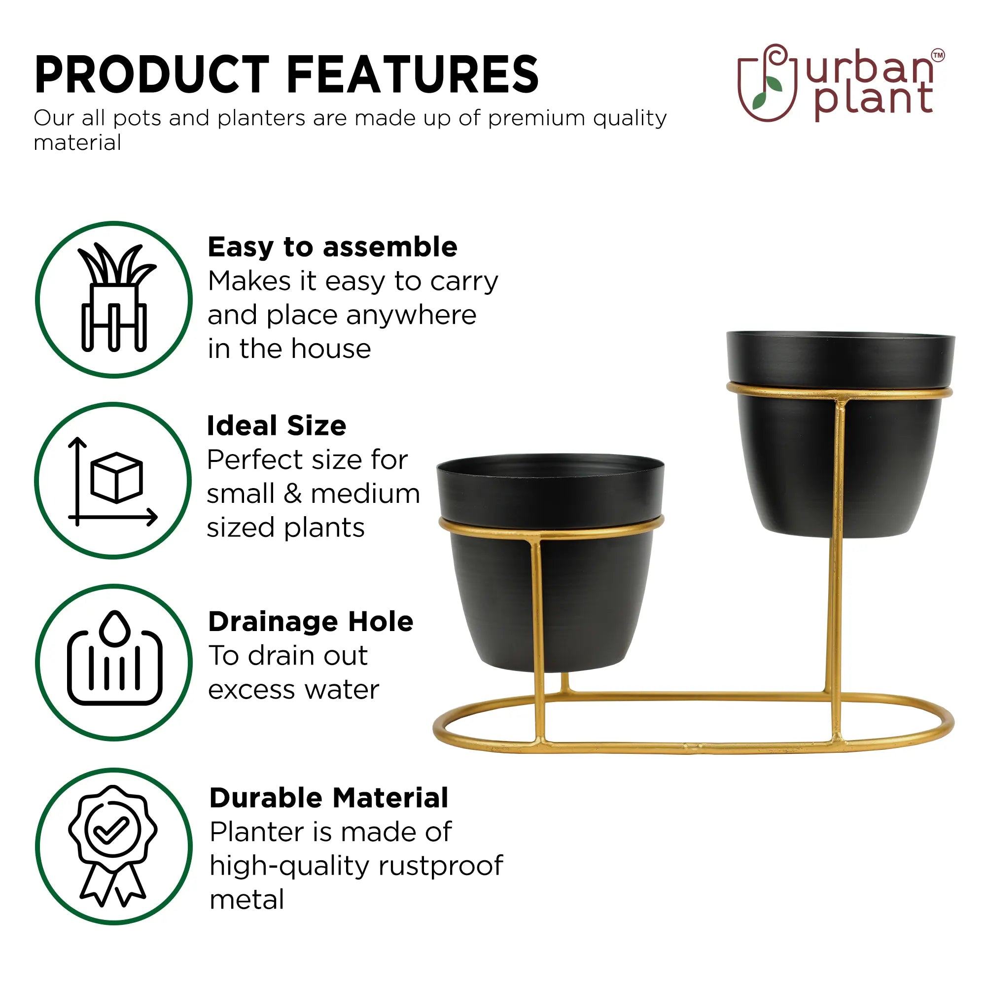 Classy Designer Metal Planters with Stand (Set of 2) Metal Planter Urban Plant 