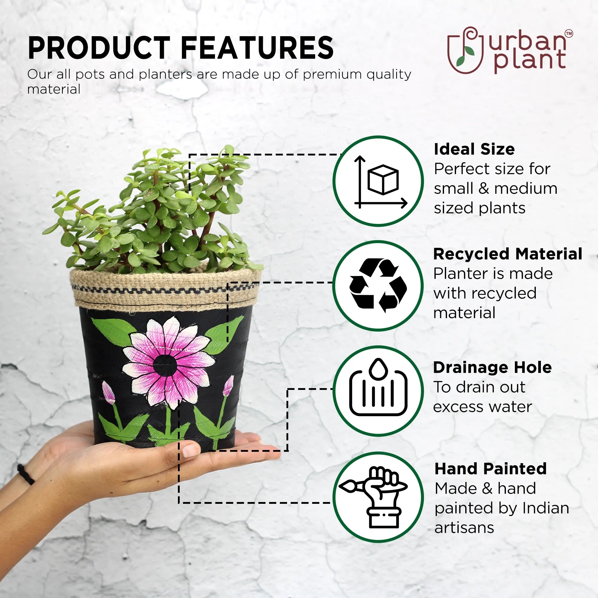 Rubber RECYCLED Hand-Painted Plant Pots (1224 C) Urban Plant 