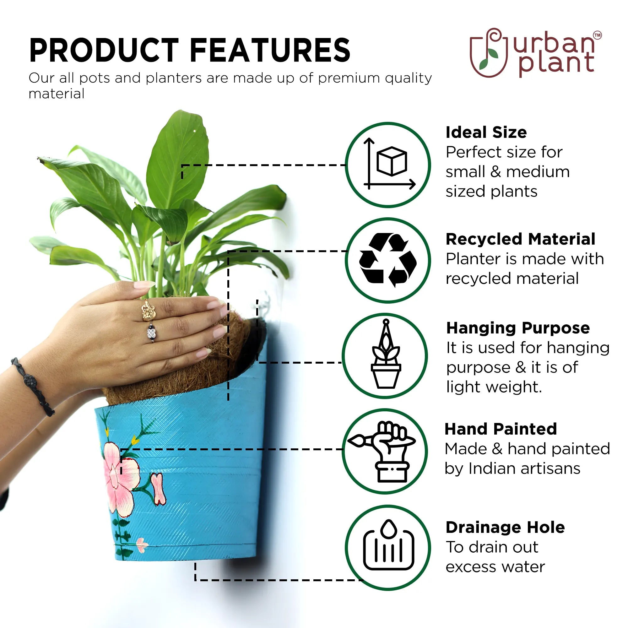 Rubber RECYCLED Decorative Wall-Decor Plant Pots (Set of 3) 1224 E Urban Plant 