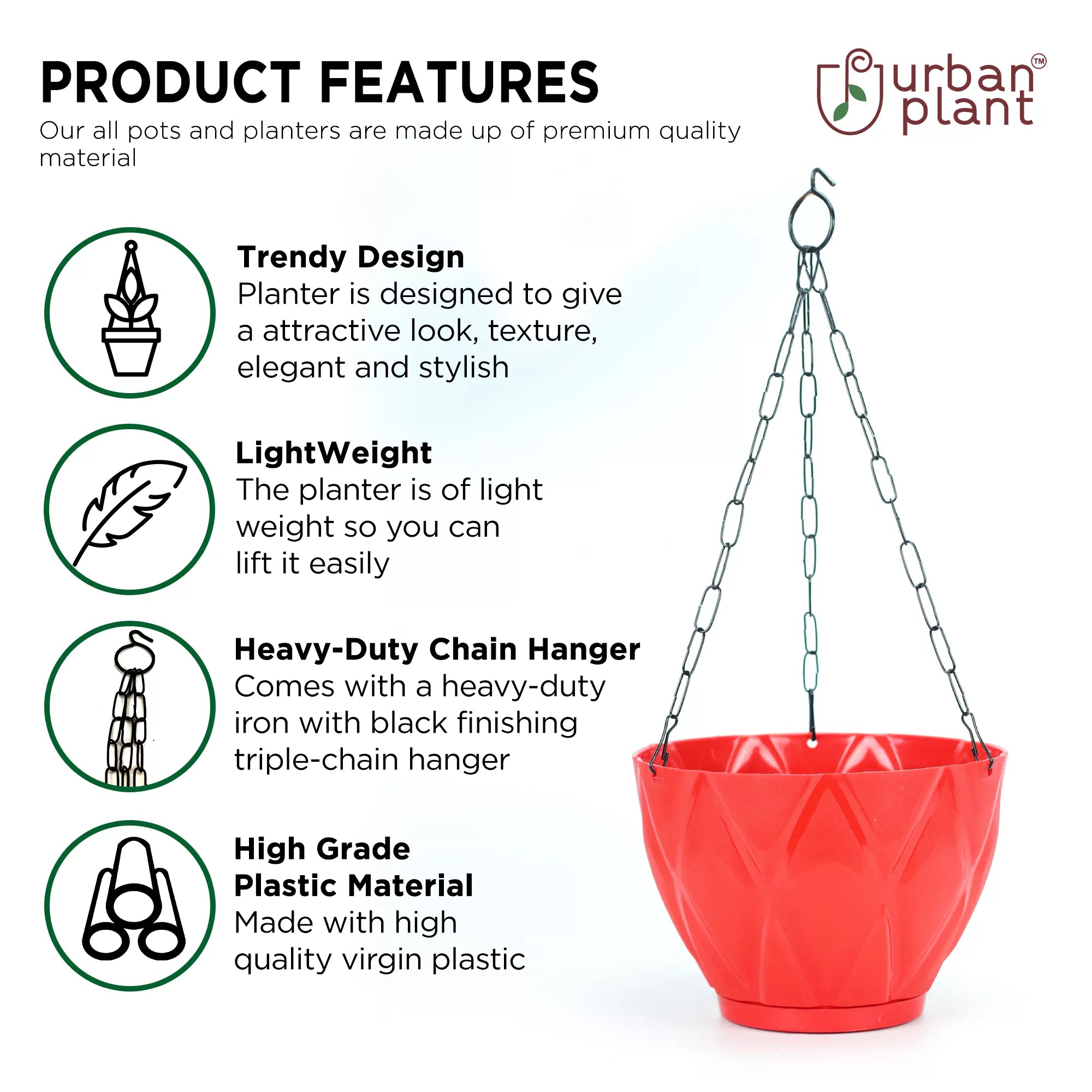 Plastic Hooked Hanging Planter Pot With Bottom Tray Hanging Planter Urban Plant 