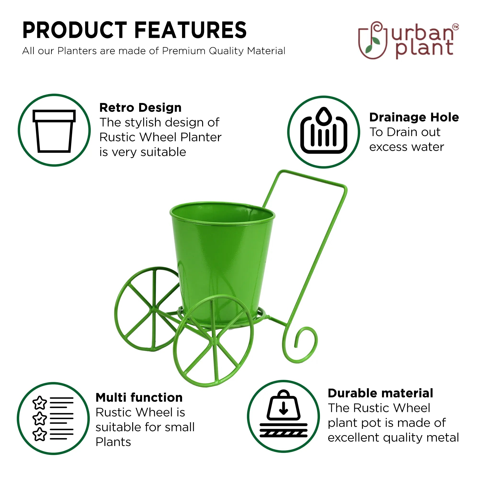 Decorative Wheels Planter for Table Top Metal Planter Urban Plant 