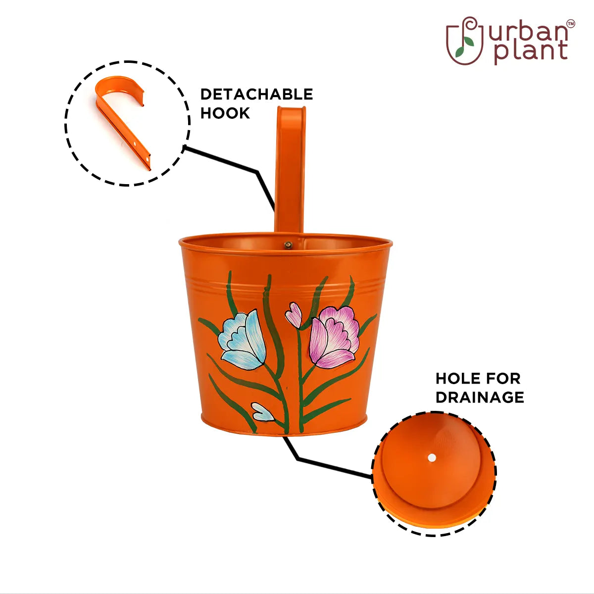 Colorful Round Shape Railing, Balcony Hanging Metal Planters (Multicolored) (Set of 5) Gardening Urban Plant 