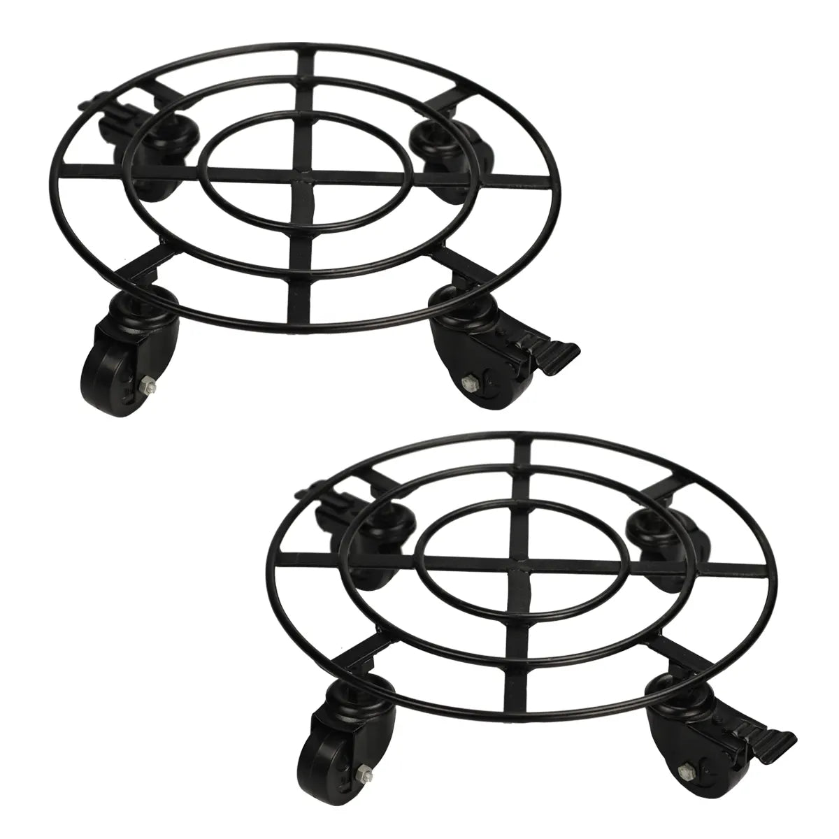 Metal Plant Caddy Iron Plant Stand with Lockable Wheels Gardening Tools Urban Plant Set of 2 