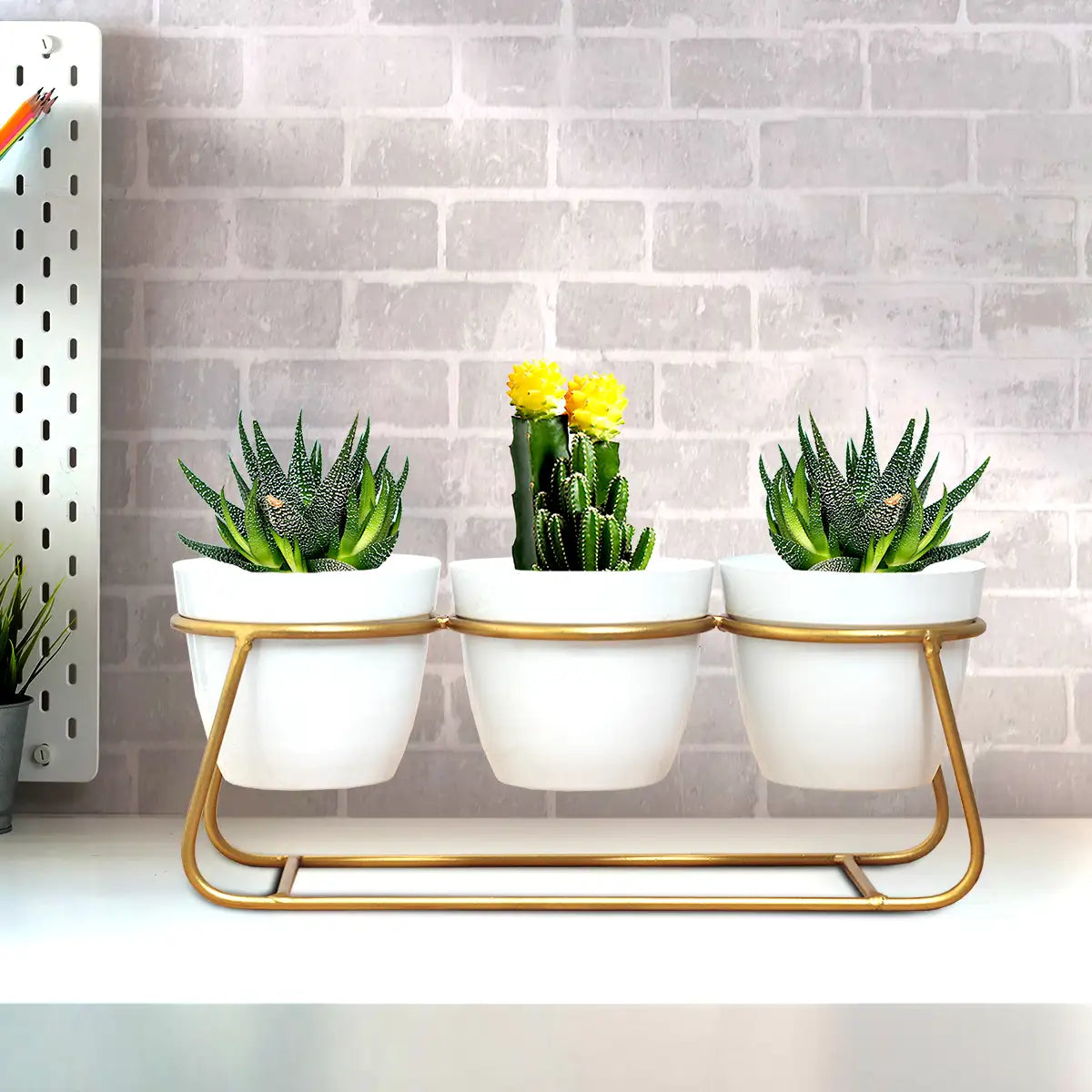 Table Trio Metal Planters Urban Plant White 