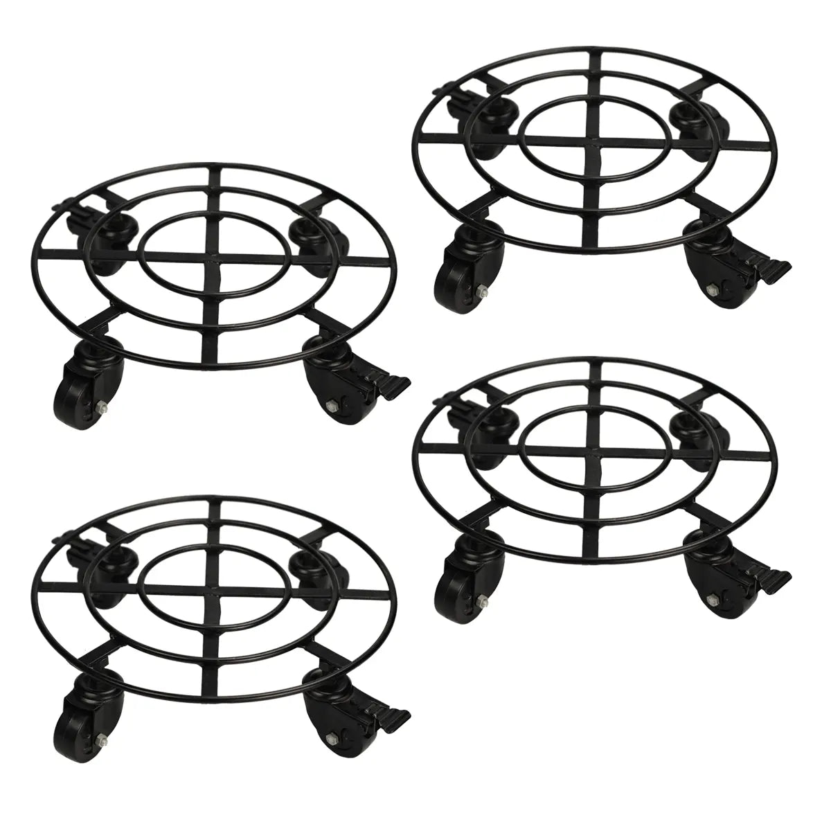 Metal Plant Caddy Iron Plant Stand with Lockable Wheels Gardening Tools Urban Plant Set of 4 