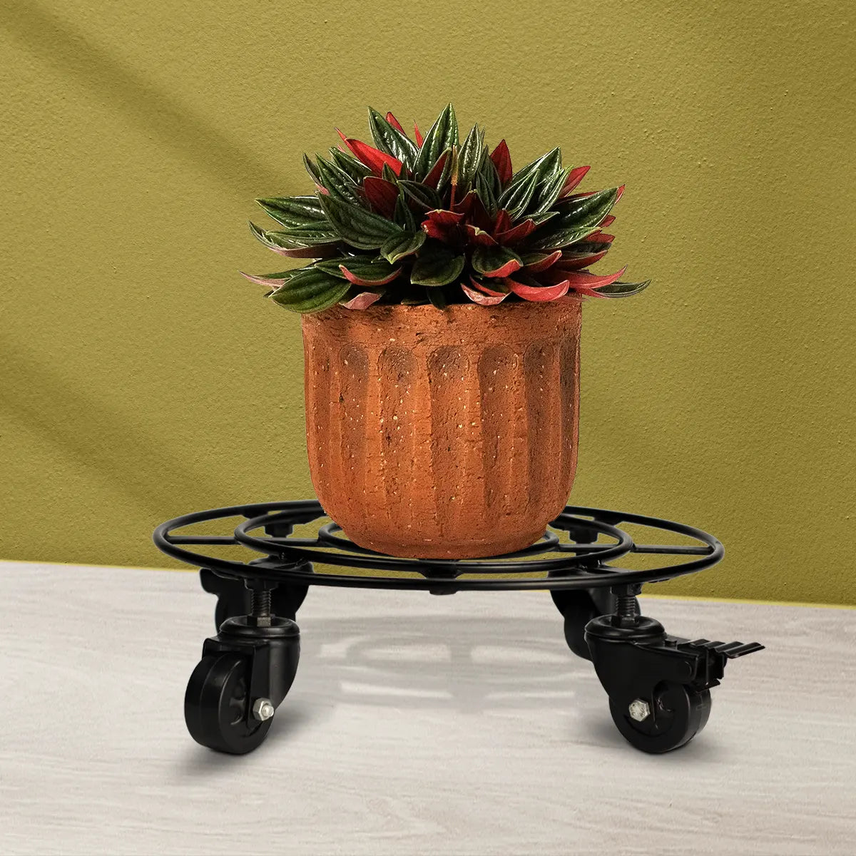 Metal Plant Caddy Iron Plant Stand with Lockable Wheels Gardening Tools Urban Plant 